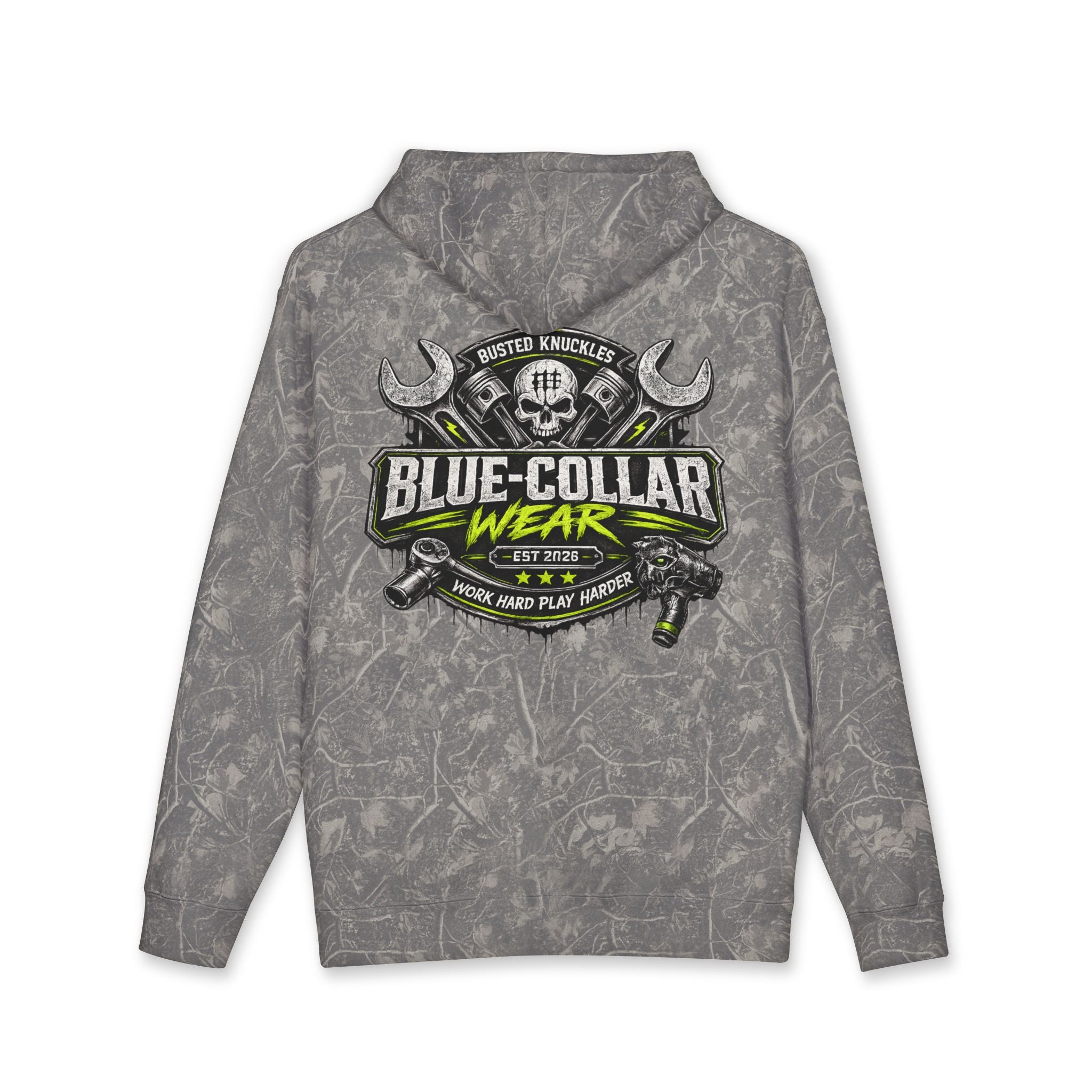 Blue-Collar Wear Hoodie Mechanic — "Blue-Collar Wear" Skull & Wrench Workwear Pullover