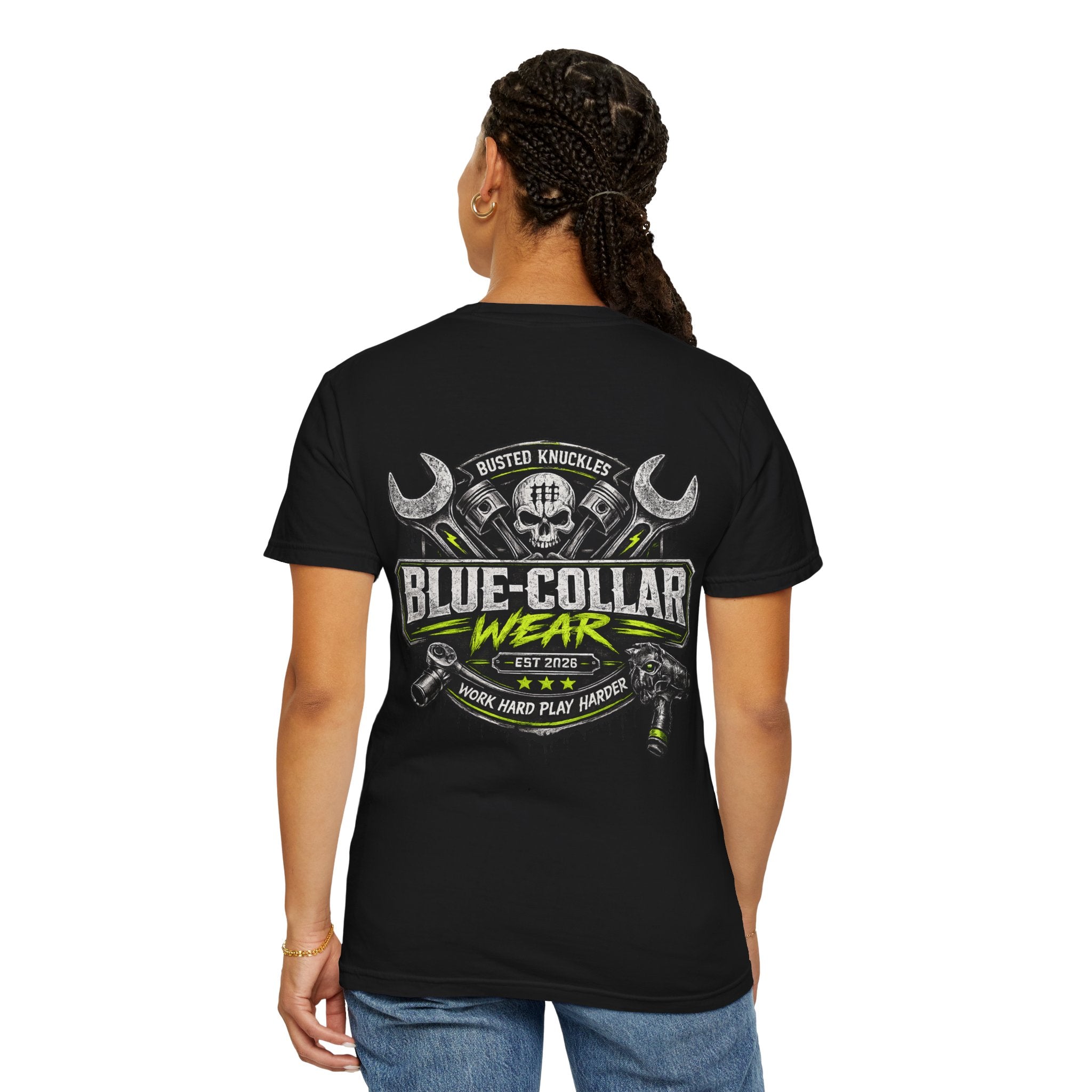 Blue-Collar Wear T-Shirt Mechanic – 'Work Hard Play Harder' Vintage Mechanics Tee