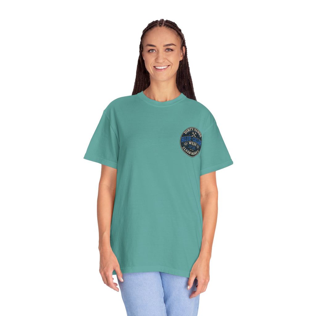 Blue-Collar T-Shirt — "Dirty Hands, Clean Money" Workwear Graphic Tee