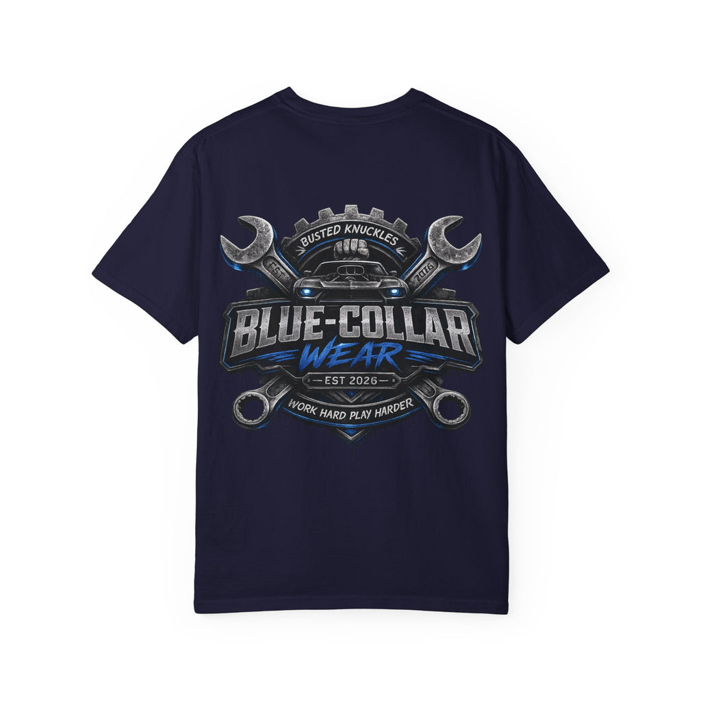 Blue-Collar Wear T-Shirt Mechanic — Busted Knuckles Mechanics Graphic Tee
