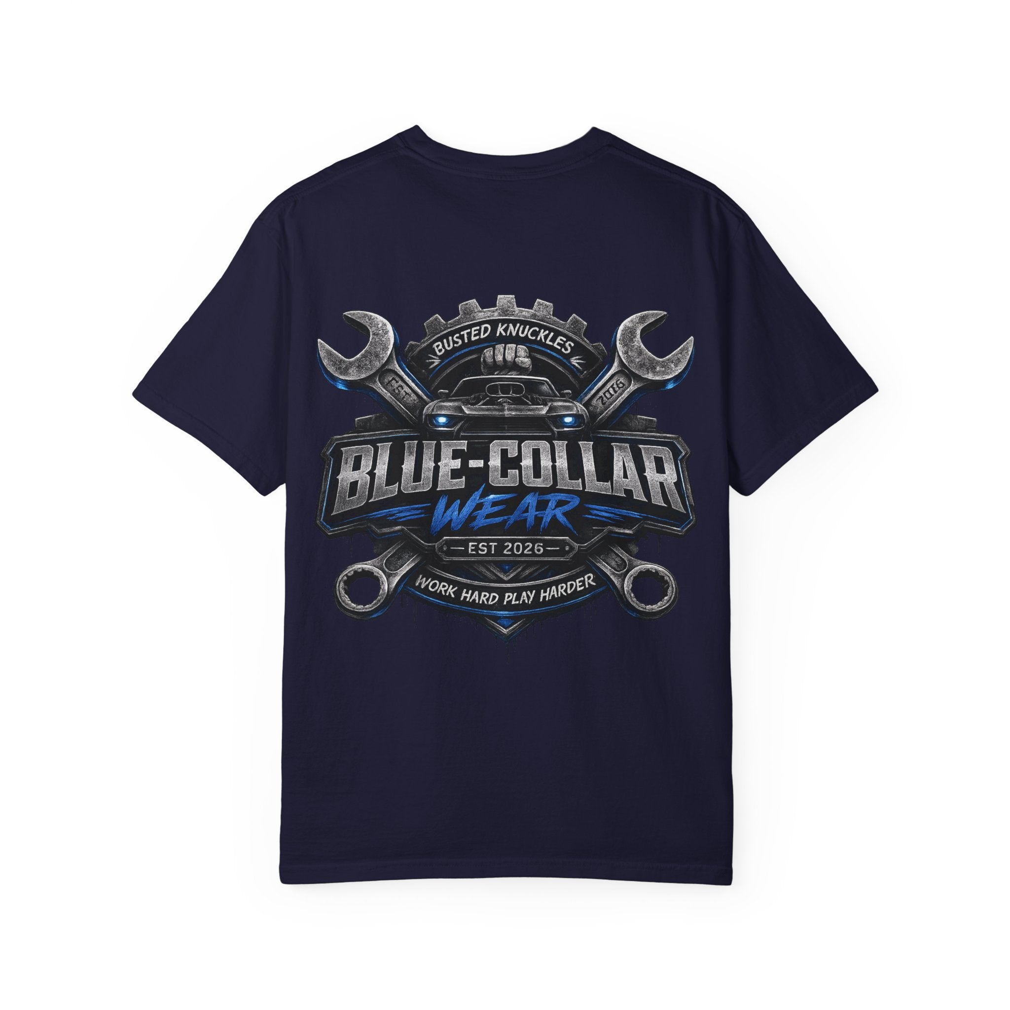 Blue-Collar Wear T-Shirt Mechanic — Busted Knuckles Mechanics Graphic Tee