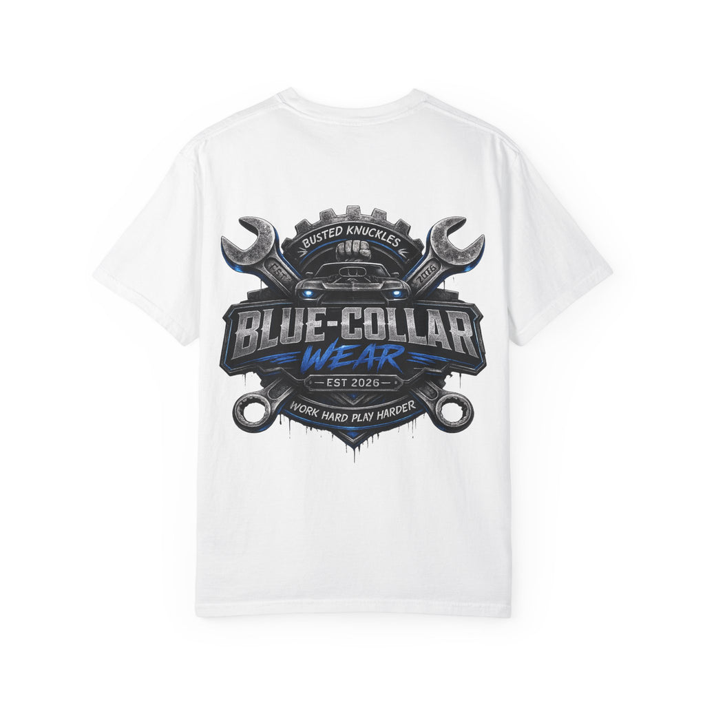 Blue-Collar Wear T-Shirt Mechanic — Busted Knuckles Mechanics Graphic Tee