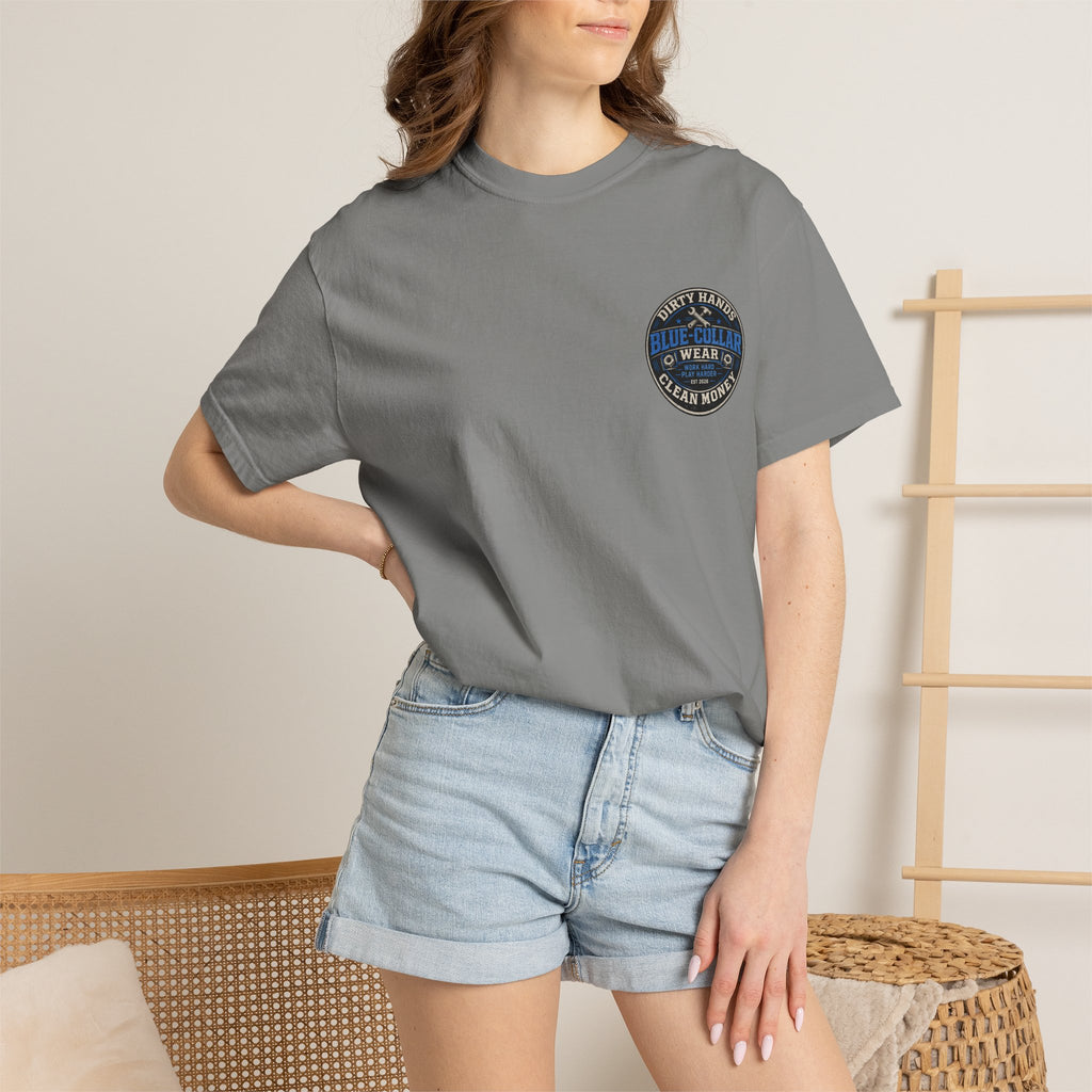 Blue-Collar T-Shirt — "Dirty Hands, Clean Money" Workwear Graphic Tee