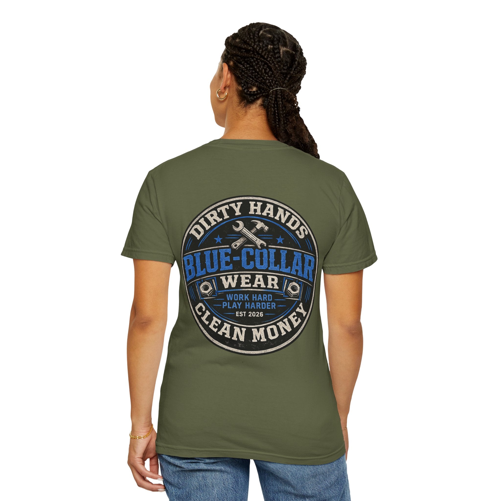 Blue-Collar T-Shirt — "Dirty Hands, Clean Money" Workwear Graphic Tee