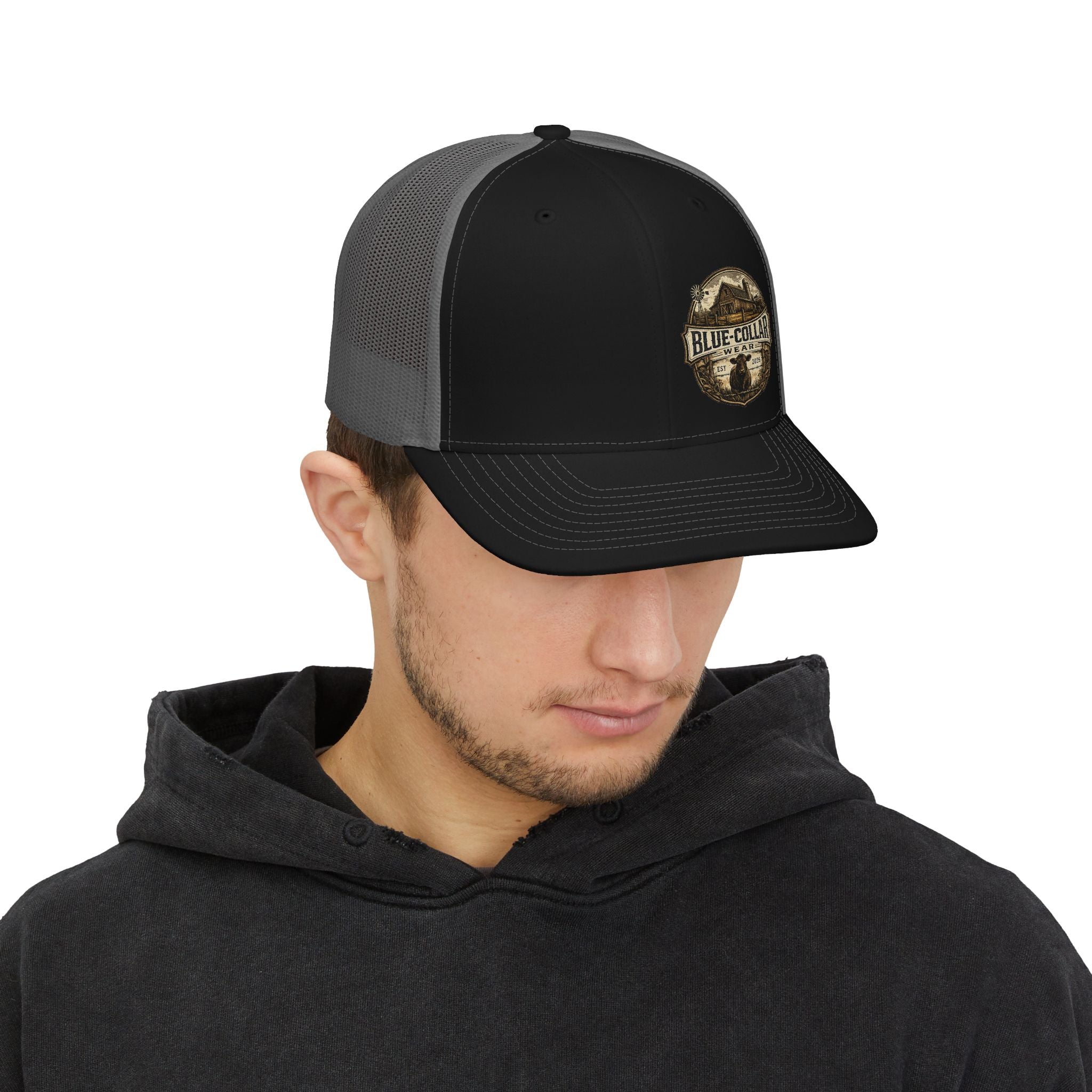 Blue-Collar Farmer Vintage Patch Snapback Trucker Cap