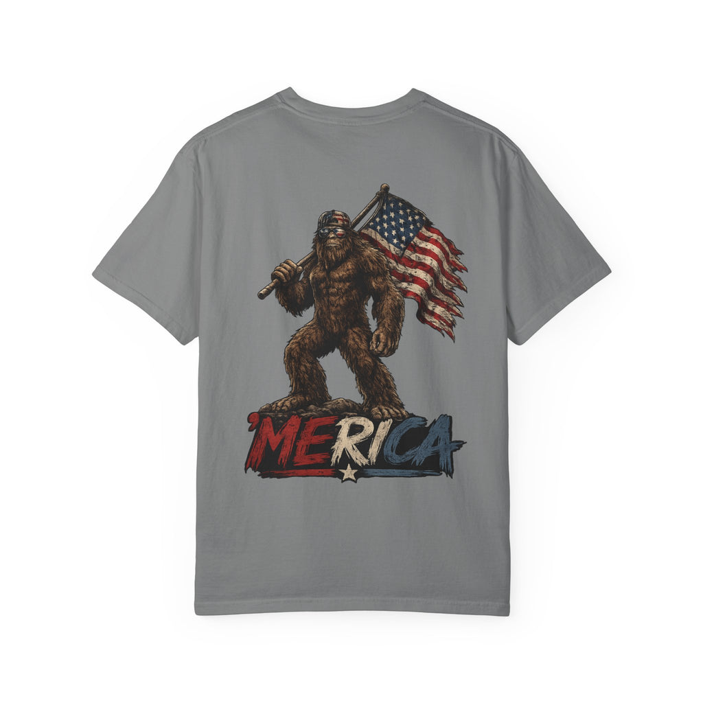 Merica Bigfoot Flag T-Shirt — 'Blue Collar' Patriotic Graphic Tee