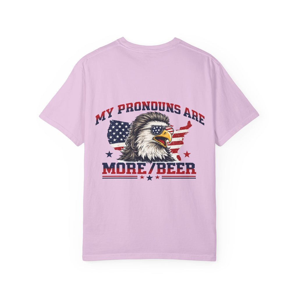 T-Shirt — "My Pronouns Are More/Beer" Patriotic Eagle Graphic