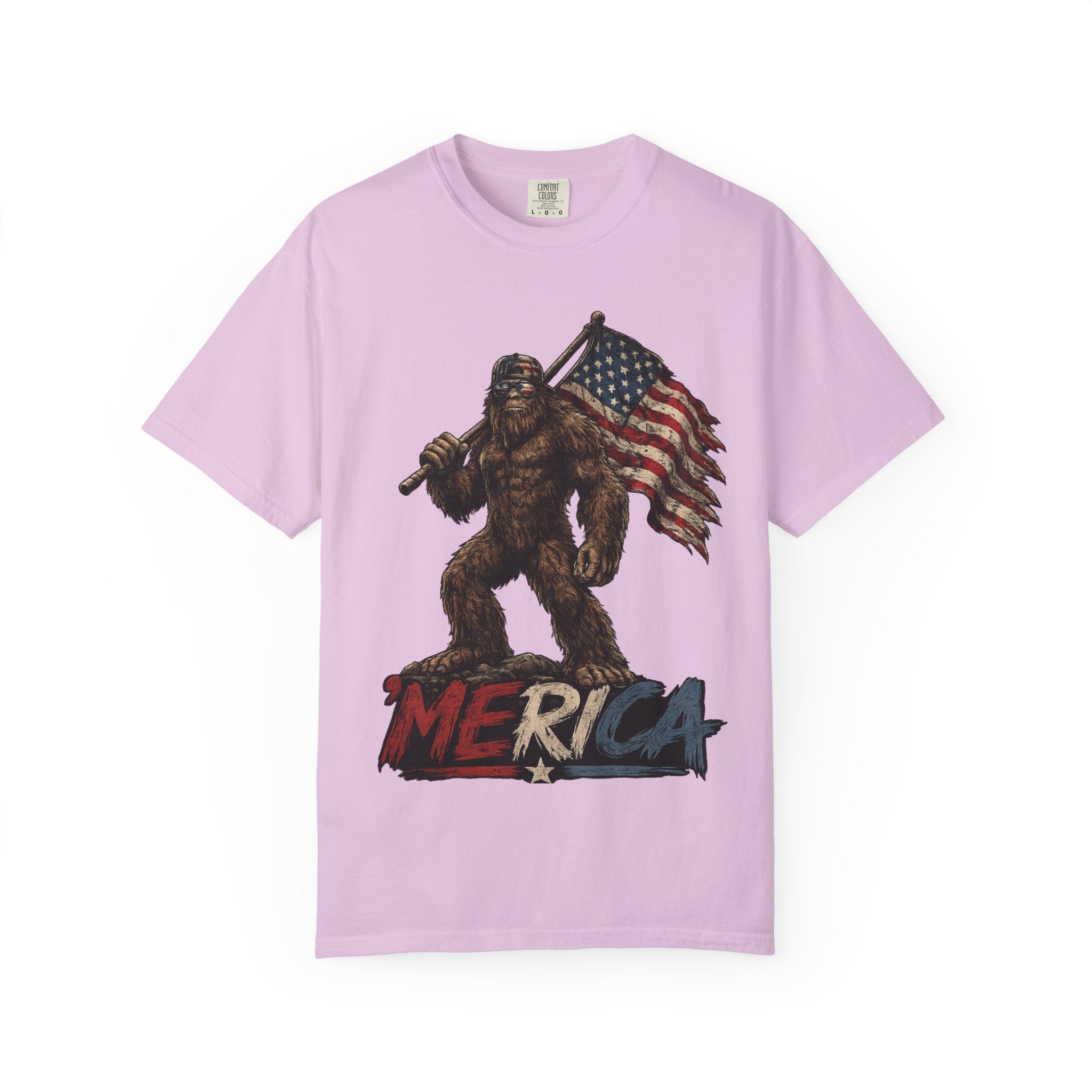 'Merica Bigfoot Flag T-Shirt — Patriotic Sasquatch Americana Tee