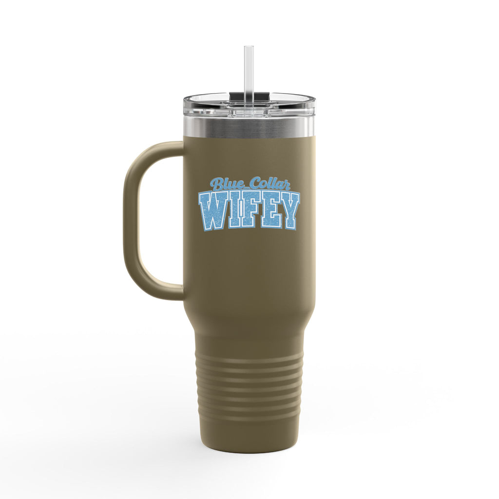 40oz Insulated Travel Mug — "Blue Collar Wifey" Rustic Workwife Coffee Tumbler