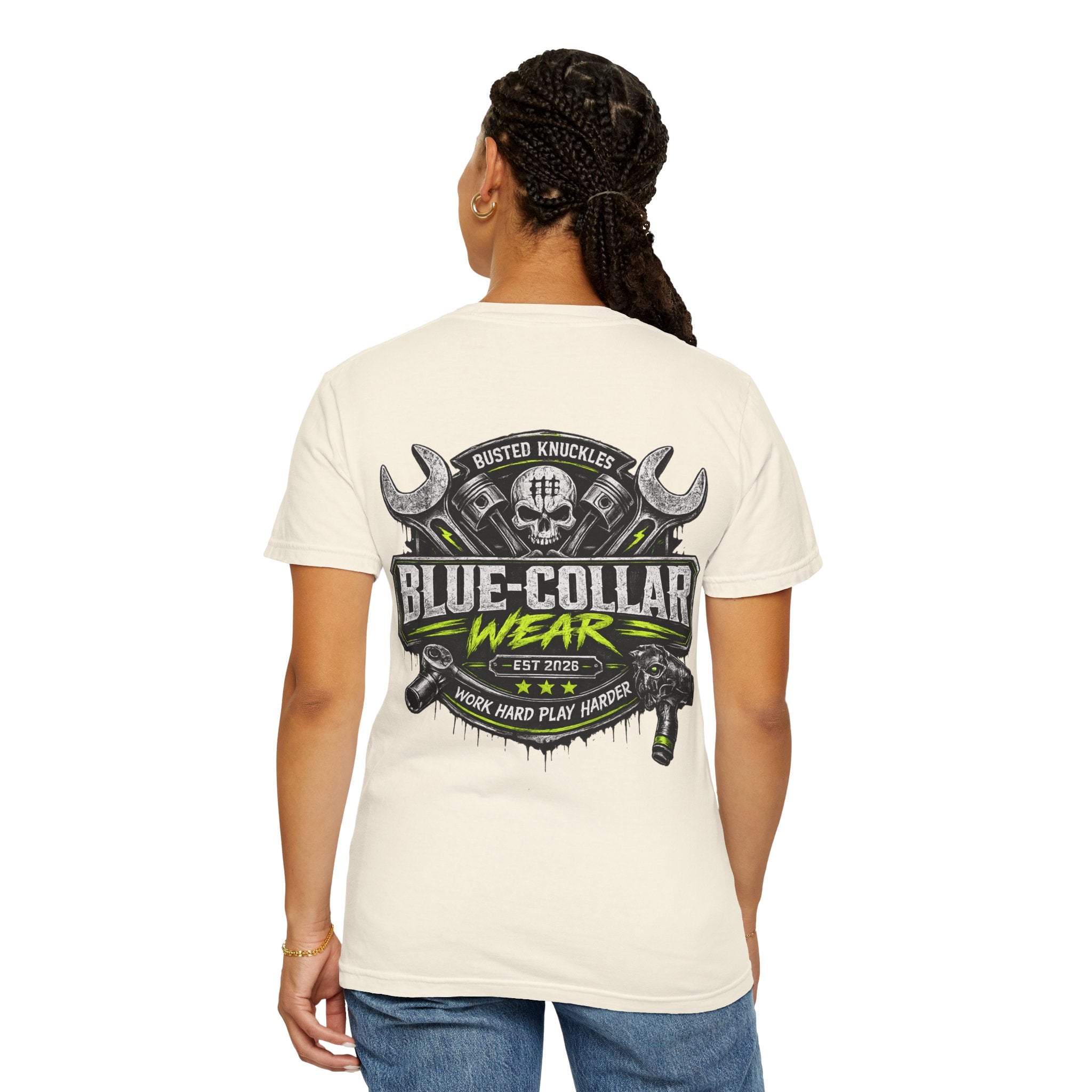 Blue-Collar Wear T-Shirt Mechanic — "Busted Knuckles" Workwear Graphic