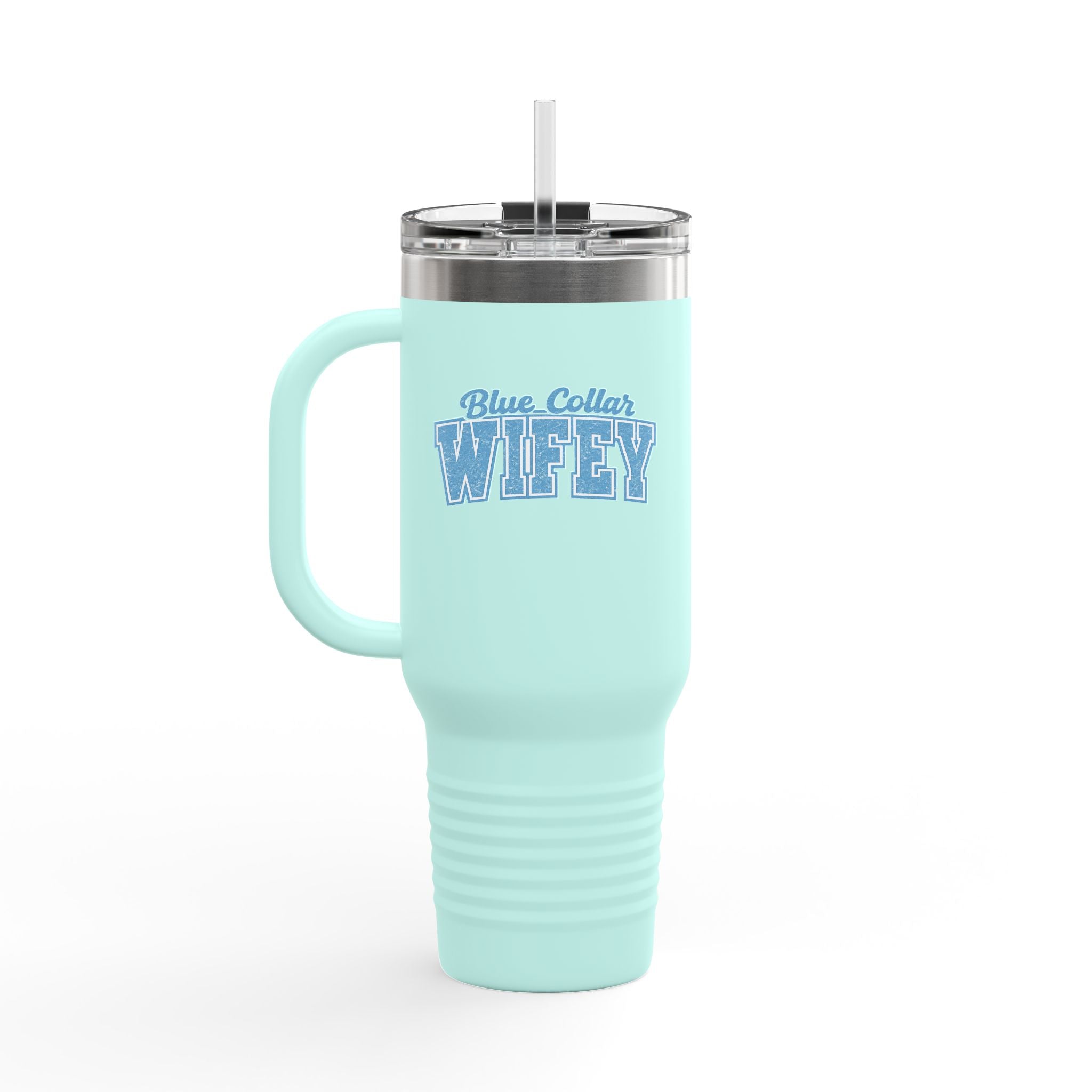 40oz Insulated Travel Mug — "Blue Collar Wifey" Rustic Workwife Coffee Tumbler