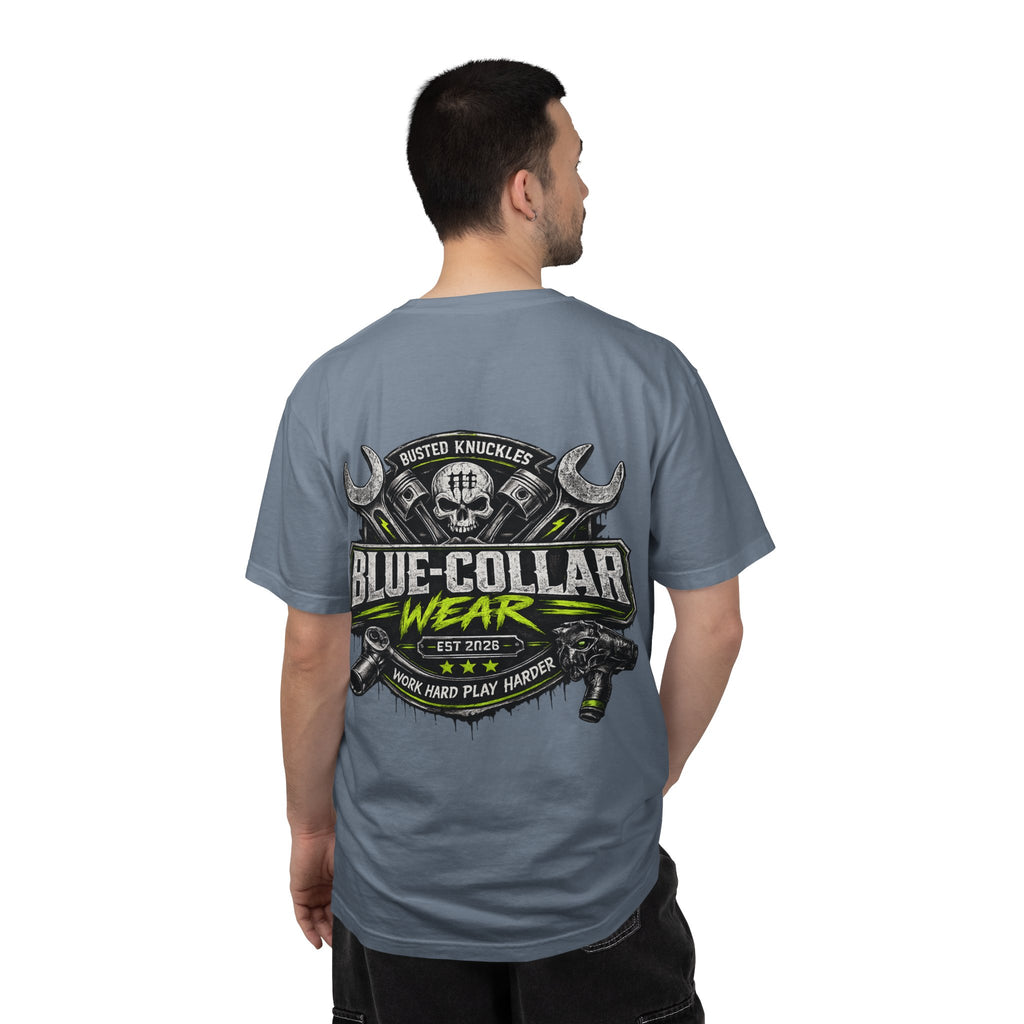 Blue-Collar Wear T-Shirt Mechanic – 'Work Hard Play Harder' Vintage Mechanics Tee