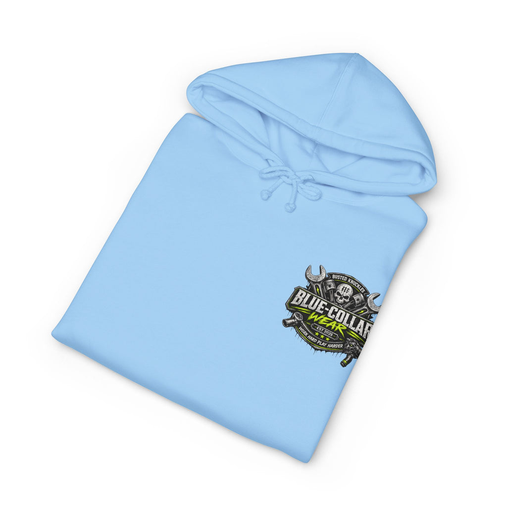Blue-Collar Wear Hoodie Mechanic — "Blue-Collar Wear" Skull & Wrench Workwear Pullover