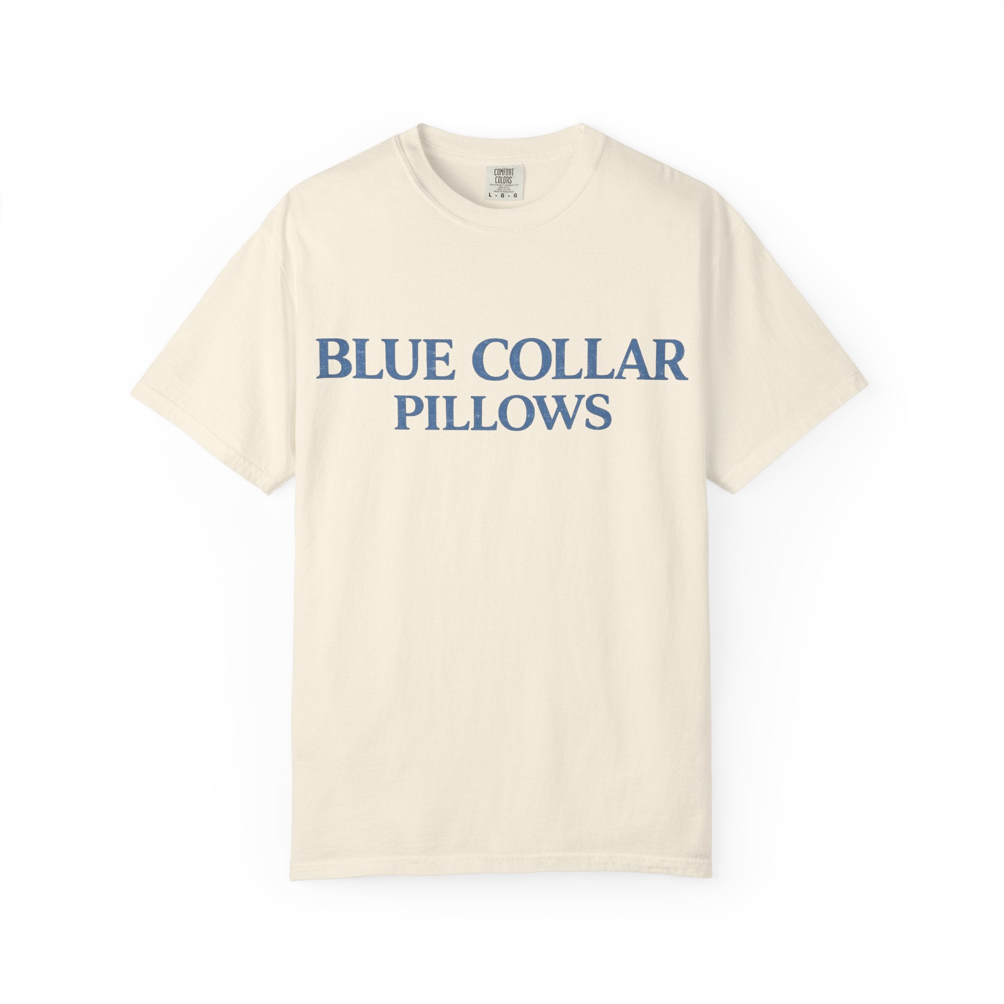Blue Collar Pillows T-Shirt — Vintage Serif Logo Tee