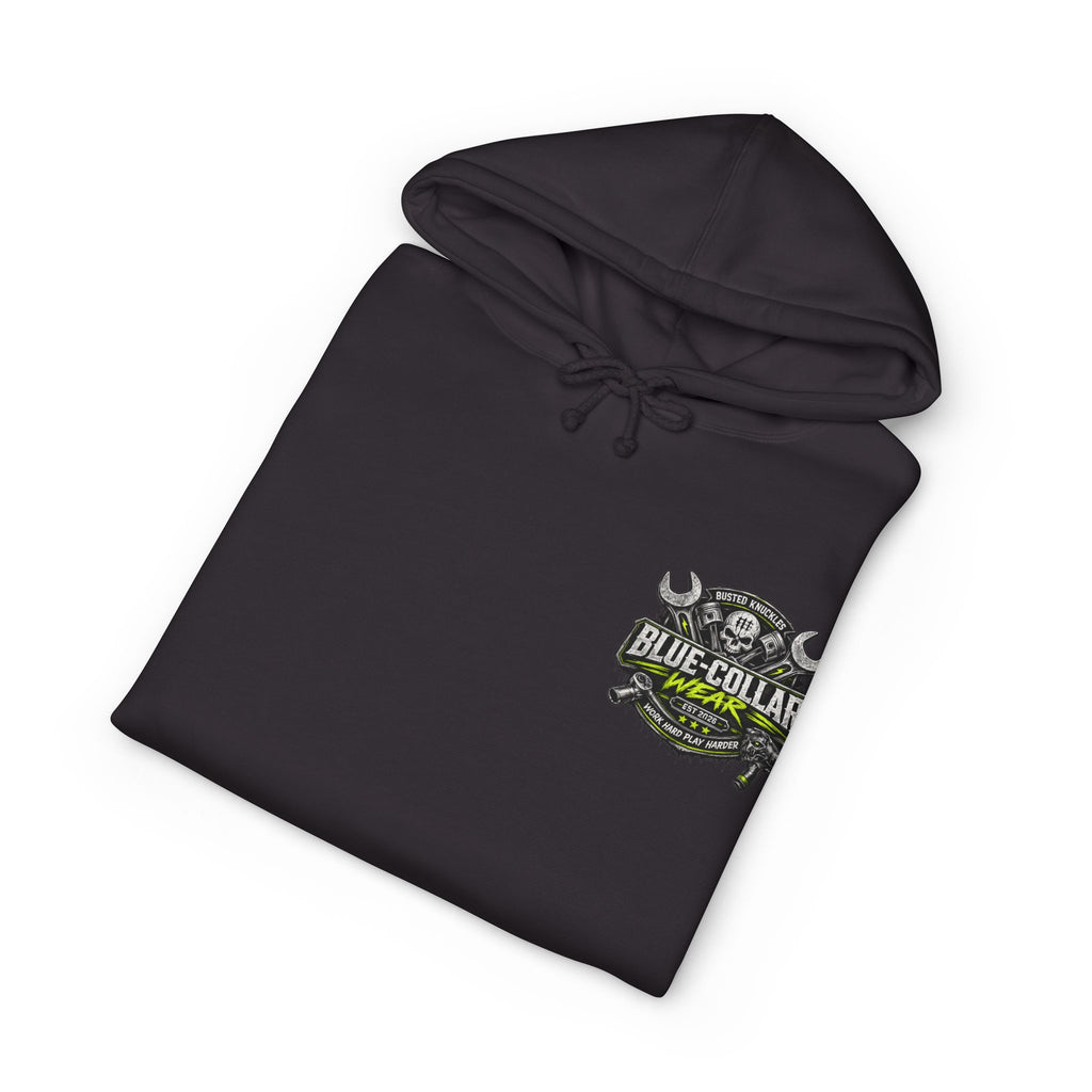 Blue-Collar Wear Hoodie Mechanic — "Blue-Collar Wear" Skull & Wrench Workwear Pullover