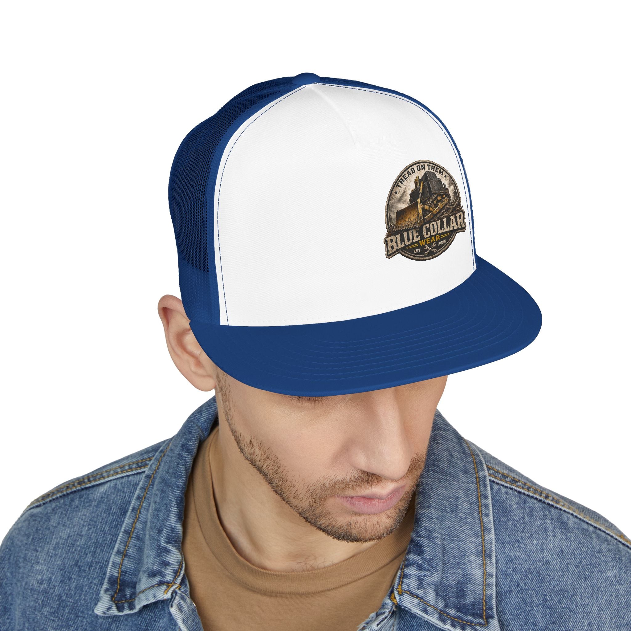 Blue Collar Workwear Trucker Cap — Lead On Team Vintage Construction Logo