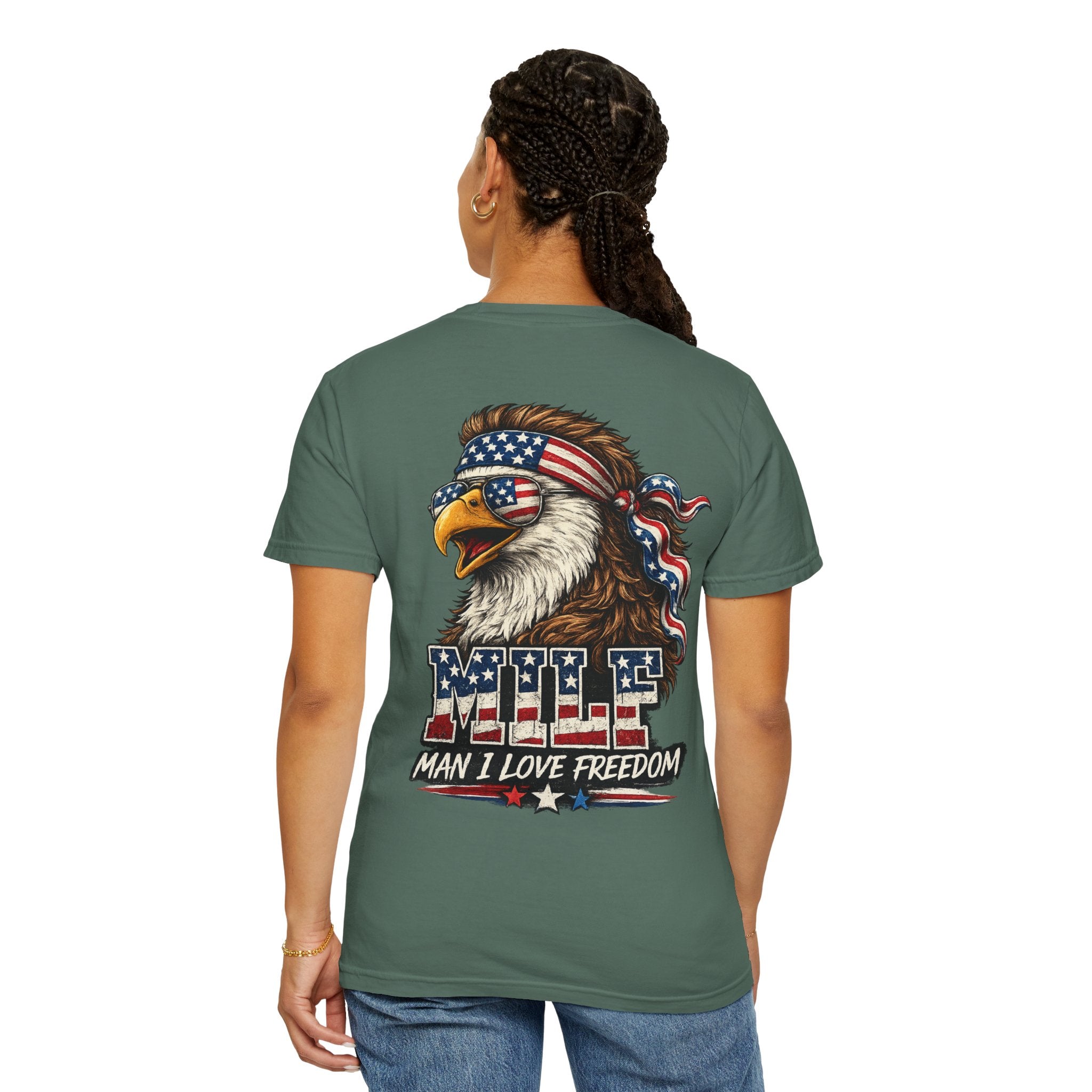 T-Shirt — 'MILE Man I Love Freedom' Patriotic Eagle Graphic