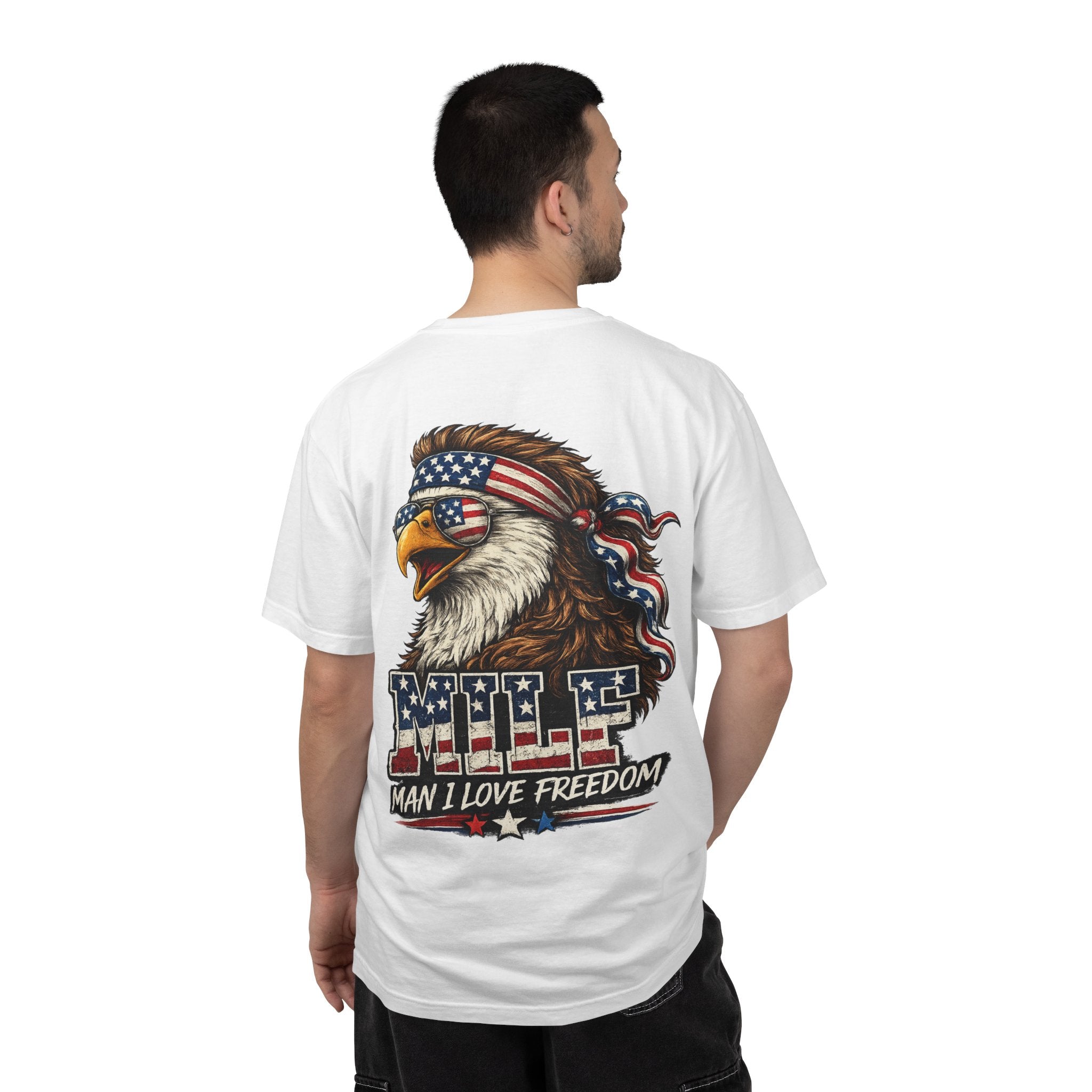 T-Shirt — 'MILE Man I Love Freedom' Patriotic Eagle Graphic