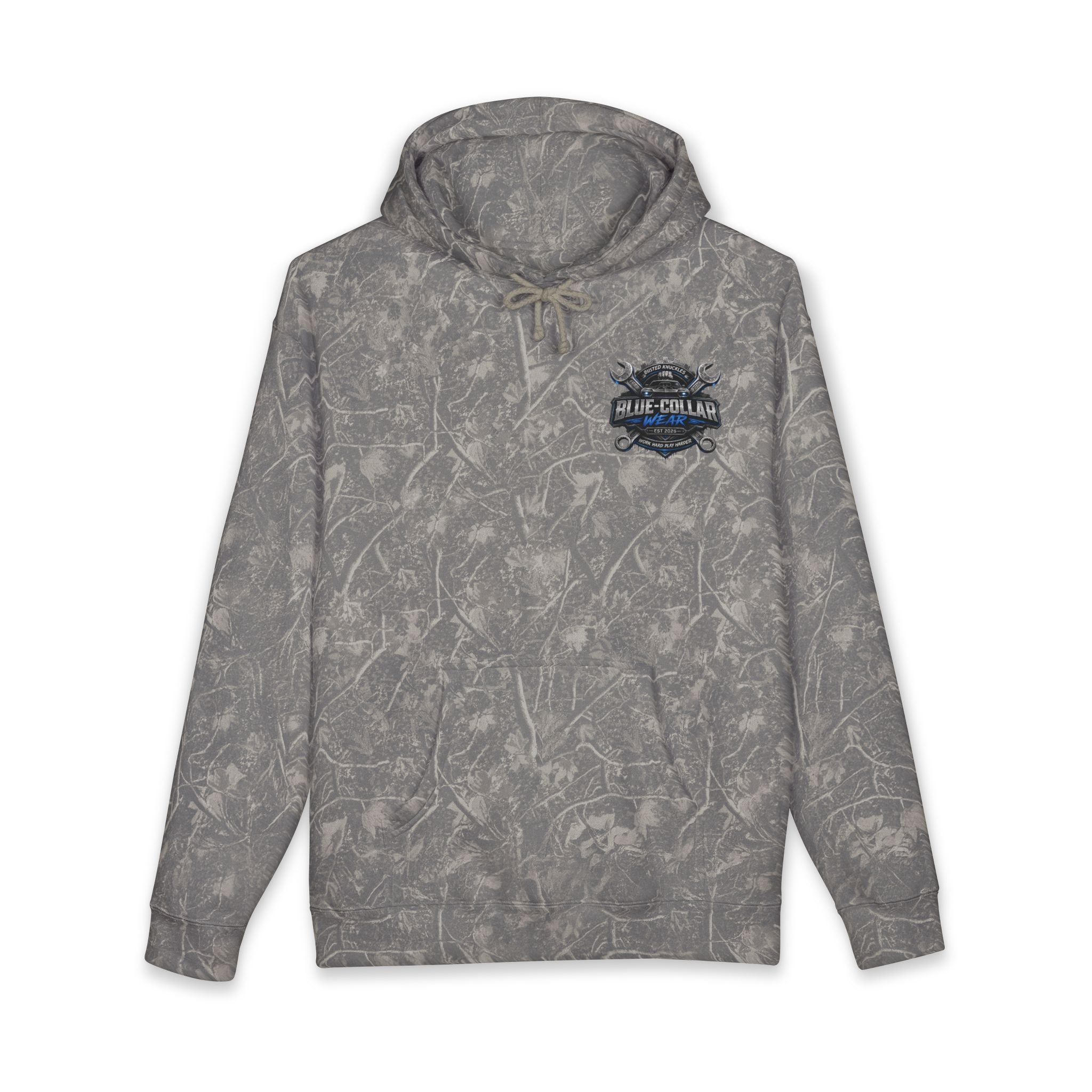 Blue-Collar Wear Hoodie — Mechanic Wrench Logo Workwear Pullover