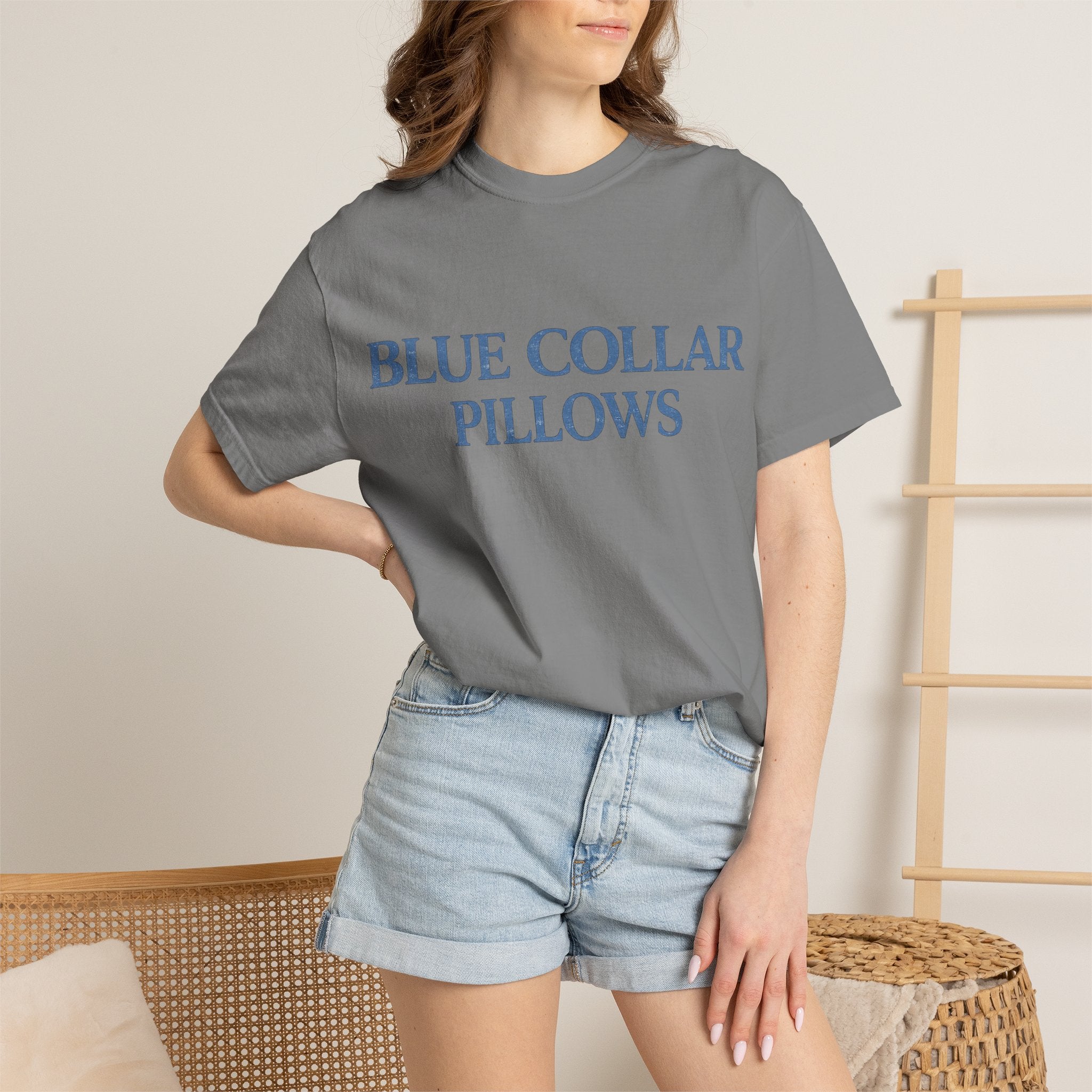Blue Collar Pillows T-Shirt — Vintage Serif Logo Tee