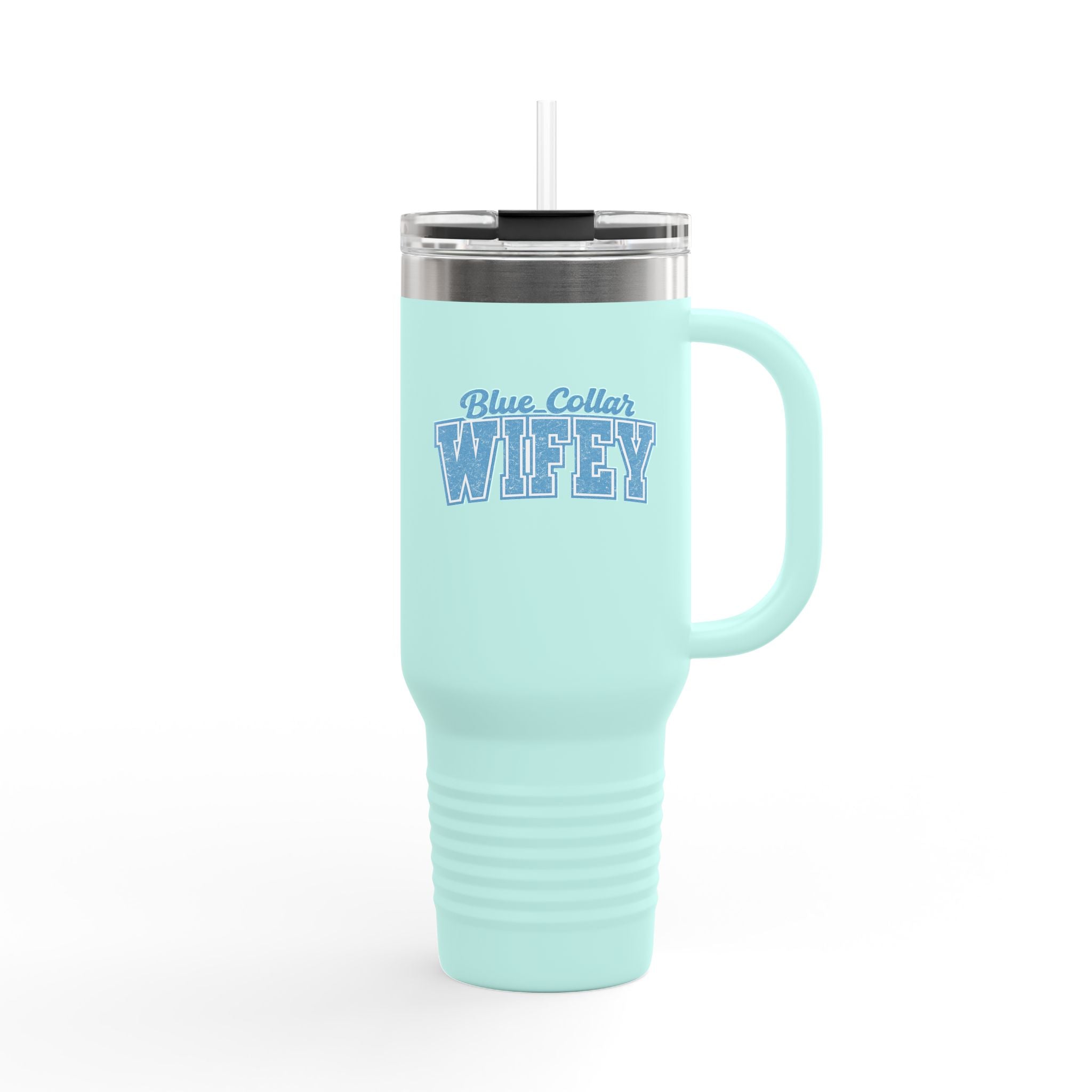 40oz Insulated Travel Mug — "Blue Collar Wifey" Rustic Workwife Coffee Tumbler