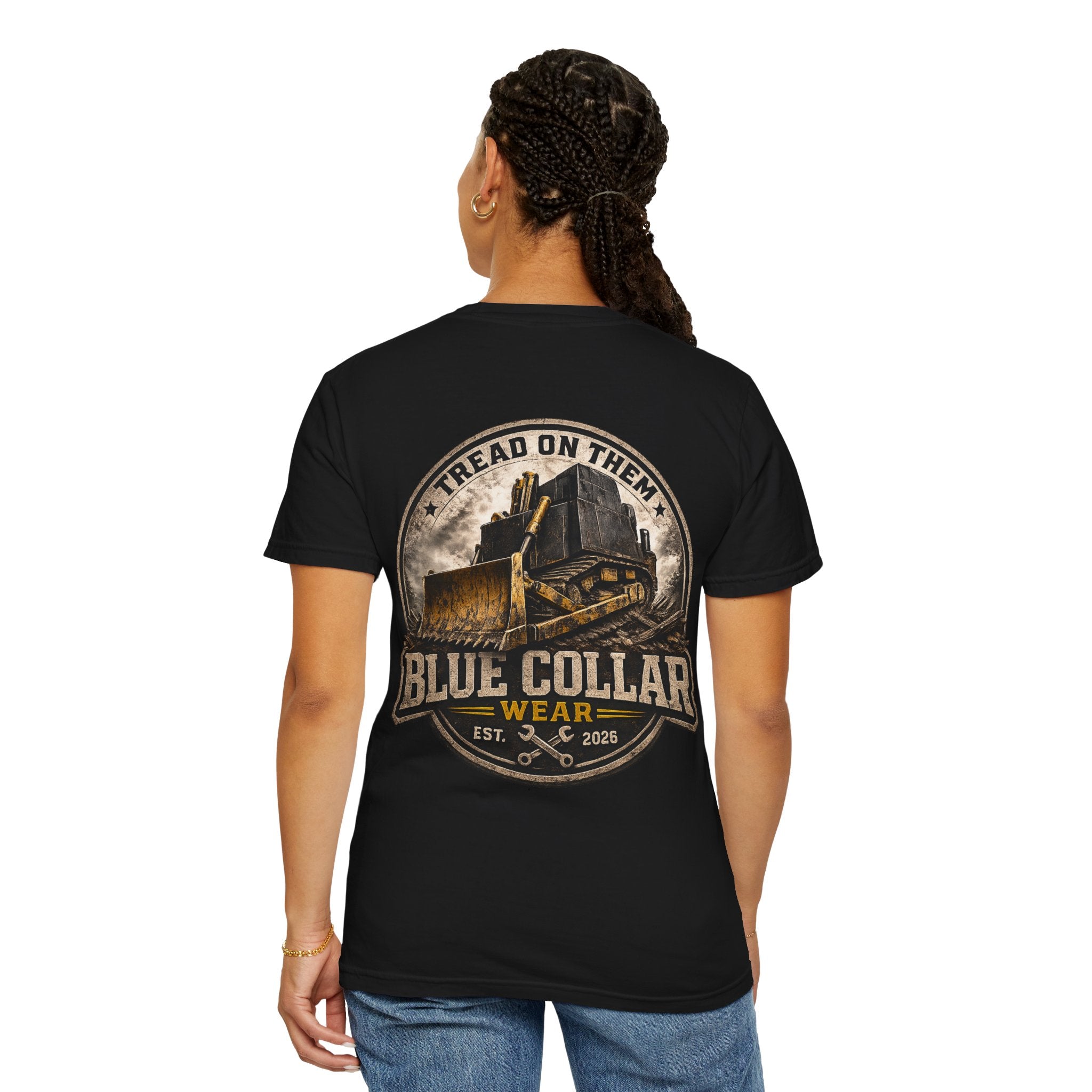 Blue Collar T-Shirt — "Tread On Them" Bulldozer Workwear Tee