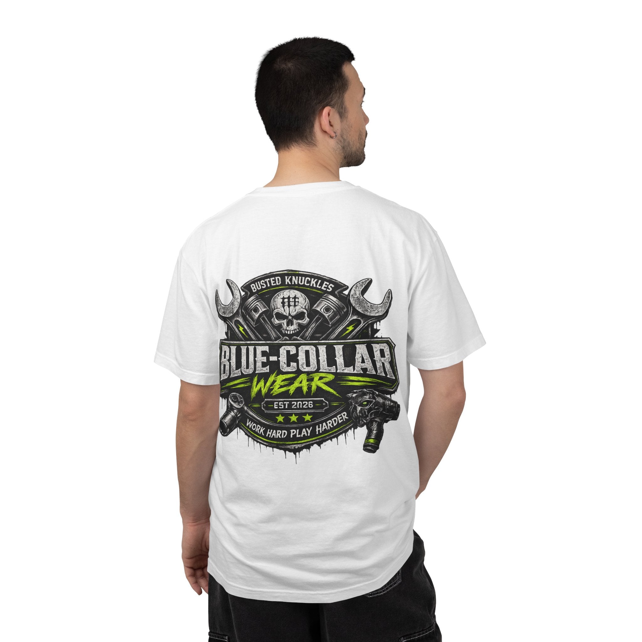 Blue-Collar Wear T-Shirt Mechanic – 'Work Hard Play Harder' Vintage Mechanics Tee