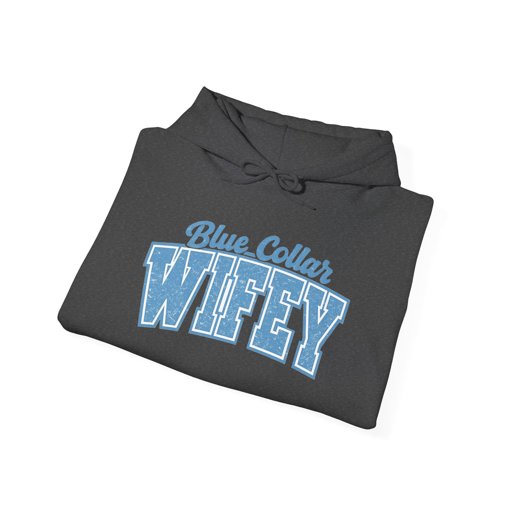 Blue Collar Wifey Hoodie – Retro Varsity Wife Sweatshirt