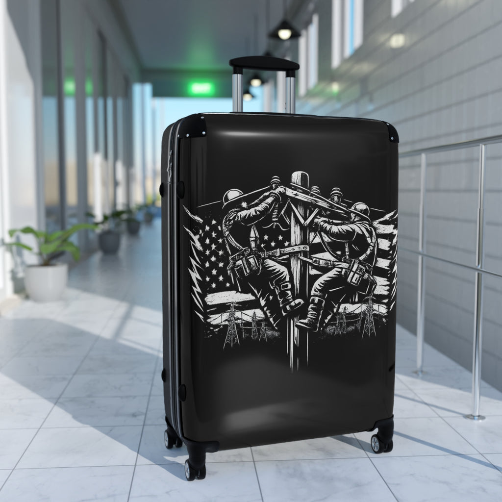Patriotic LINEMAN Suitcase — American Flag Fallen Brother Tribute Luggage