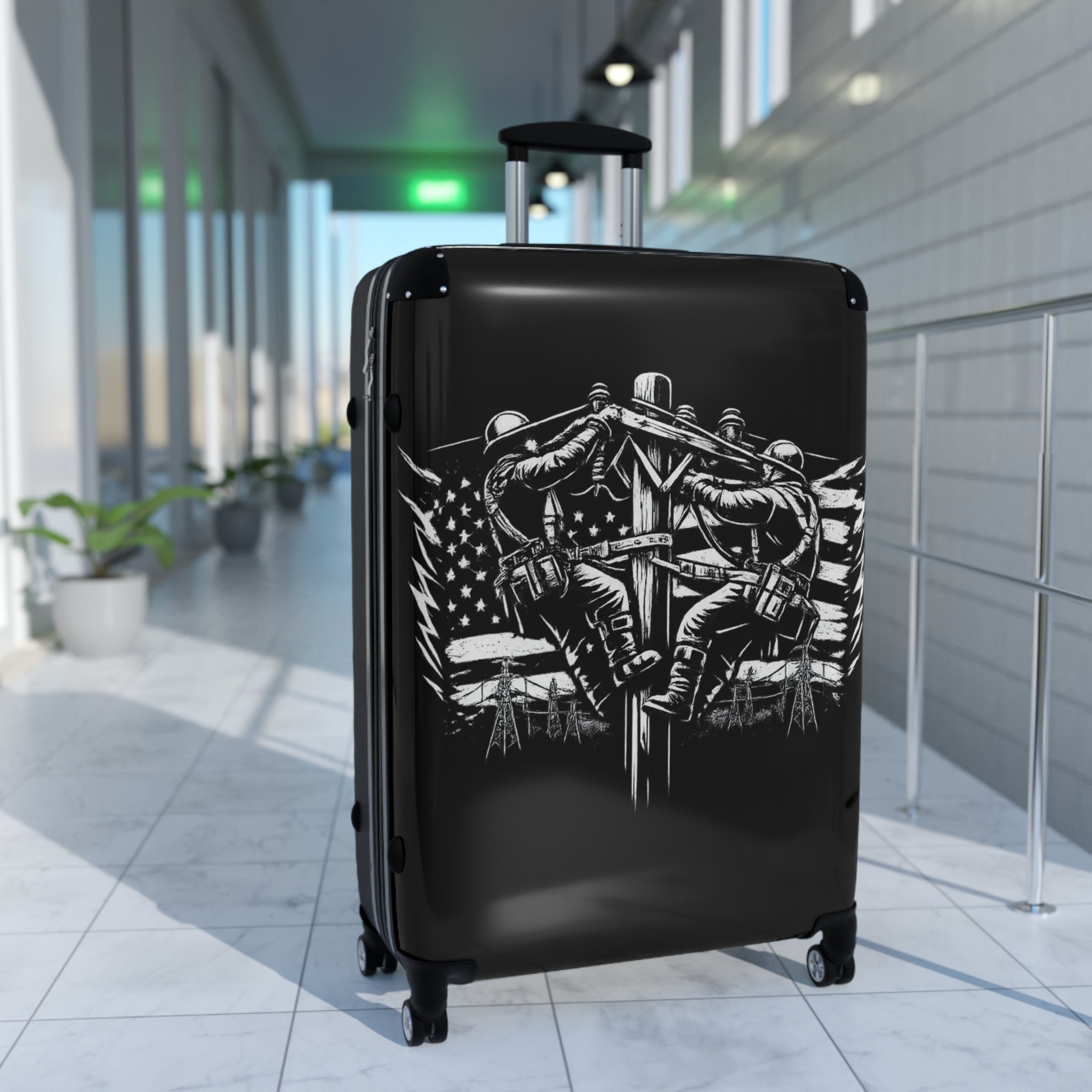 Patriotic LINEMAN Suitcase — American Flag Fallen Brother Tribute Luggage