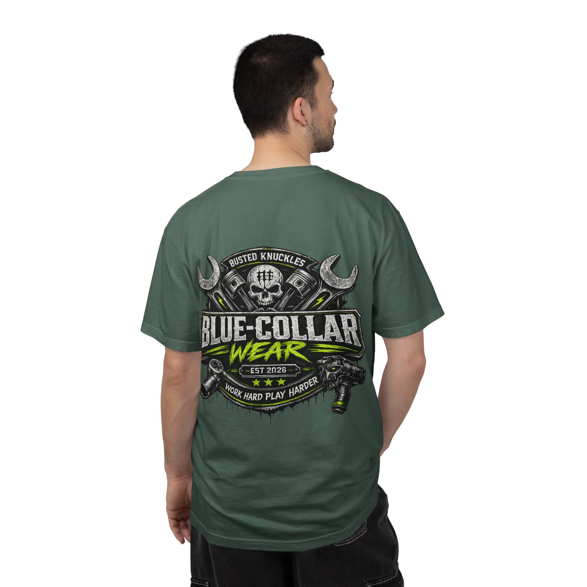Blue-Collar Wear T-Shirt Mechanic – 'Work Hard Play Harder' Vintage Mechanics Tee