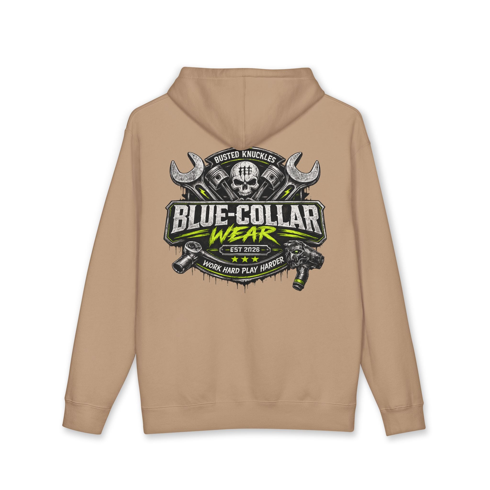 Blue-Collar Wear Hoodie Mechanic — "Blue-Collar Wear" Skull & Wrench Workwear Pullover