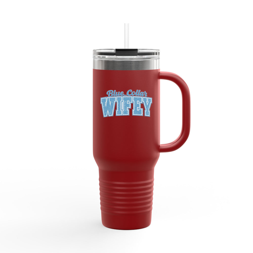 40oz Insulated Travel Mug — "Blue Collar Wifey" Rustic Workwife Coffee Tumbler