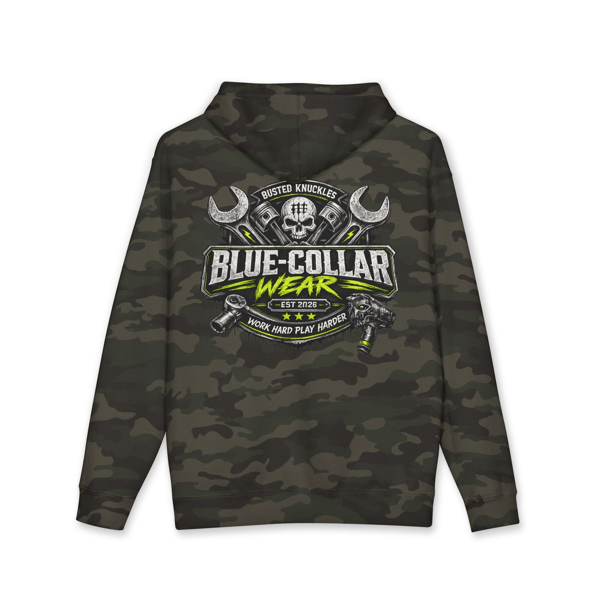 Blue-Collar Wear Hoodie Mechanic — "Blue-Collar Wear" Skull & Wrench Workwear Pullover