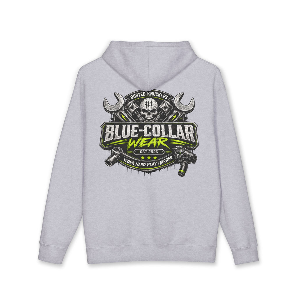 Blue-Collar Wear Hoodie Mechanic — "Blue-Collar Wear" Skull & Wrench Workwear Pullover