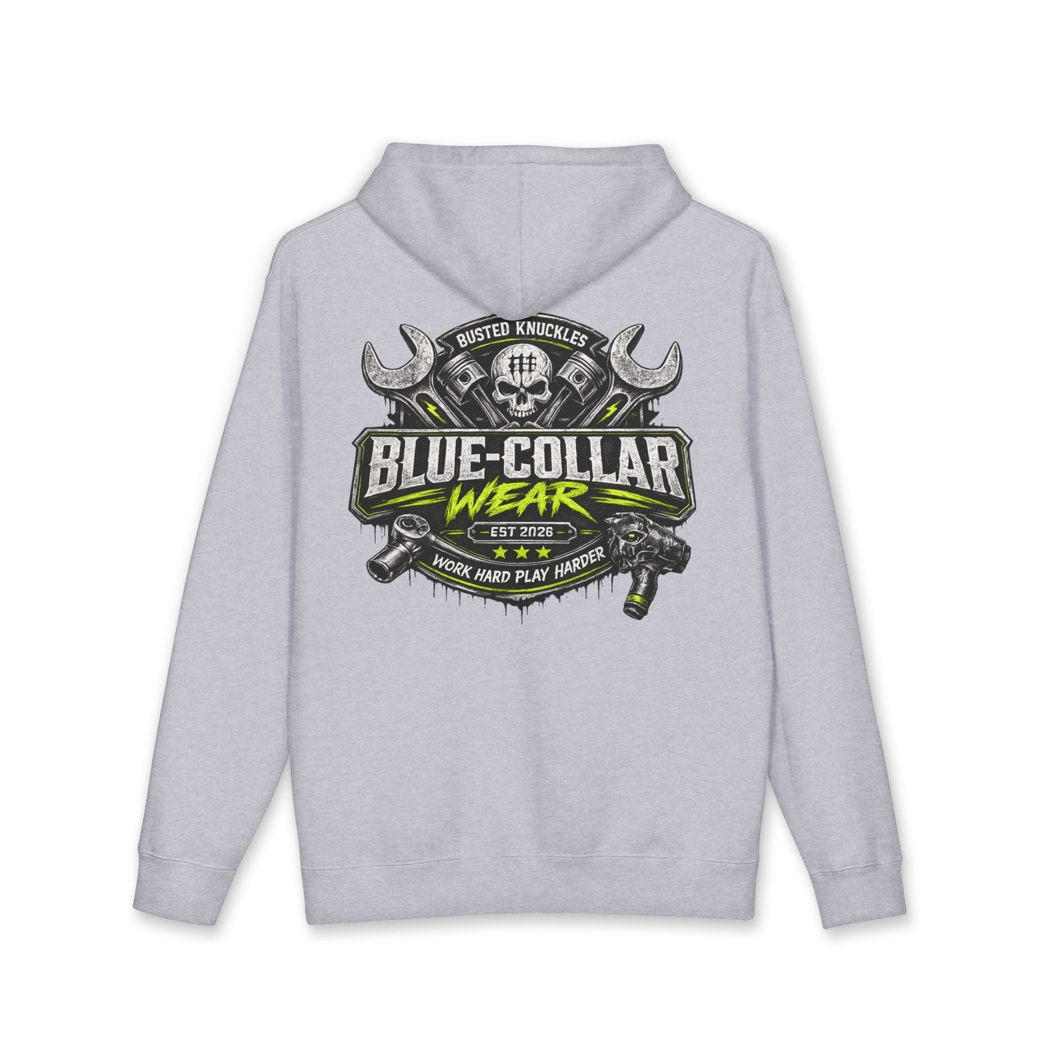 Blue-Collar Wear Hoodie Mechanic — "Blue-Collar Wear" Skull & Wrench Workwear Pullover