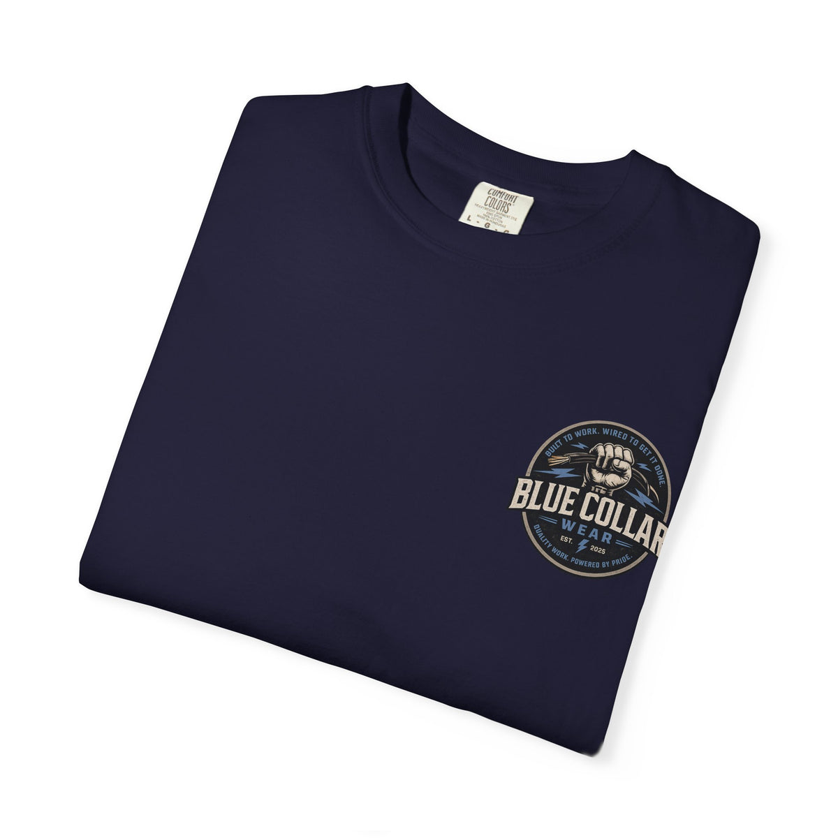 Blue Collar T-Shirt — Retro Workwear Fist Logo