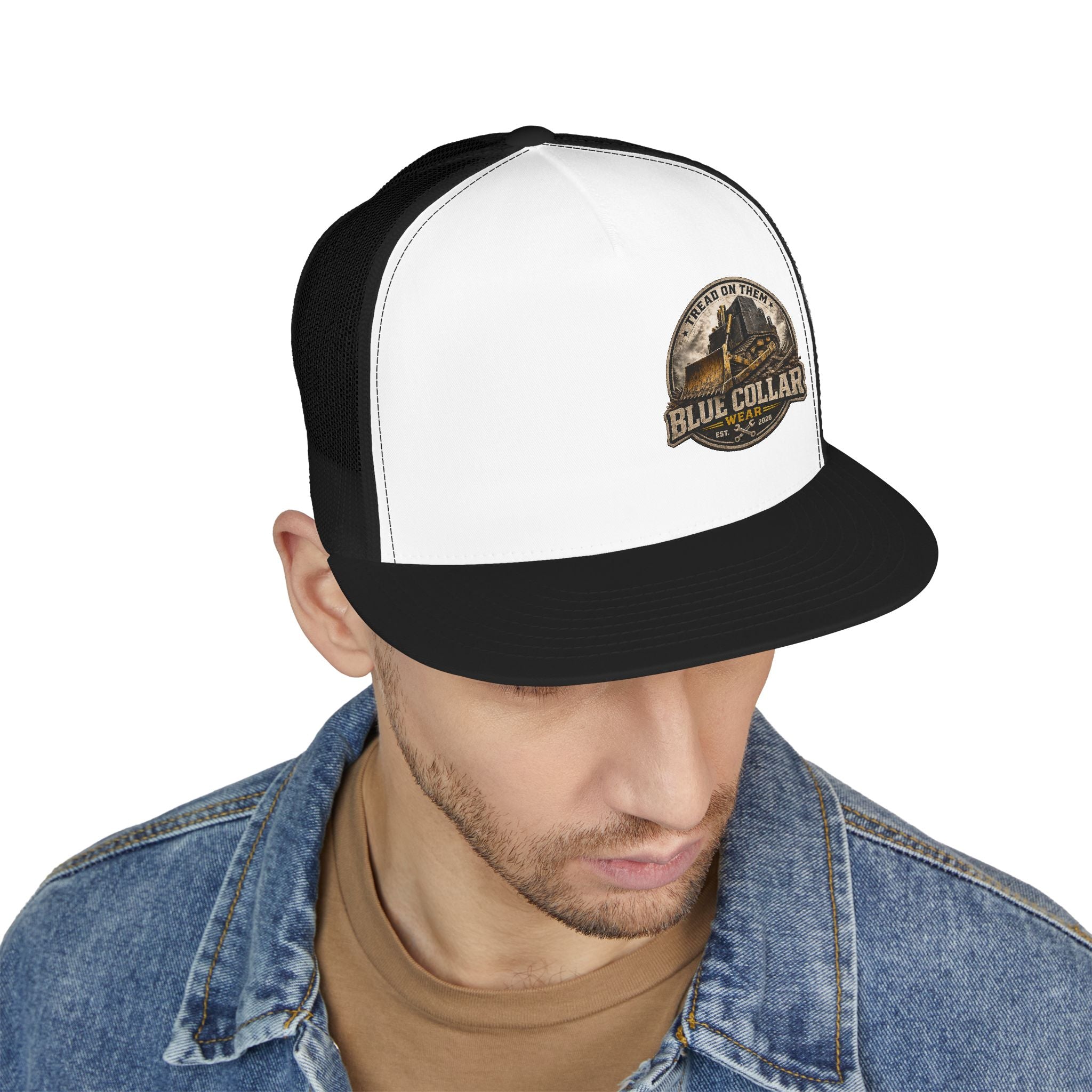 Blue Collar Workwear Trucker Cap — Lead On Team Vintage Construction Logo