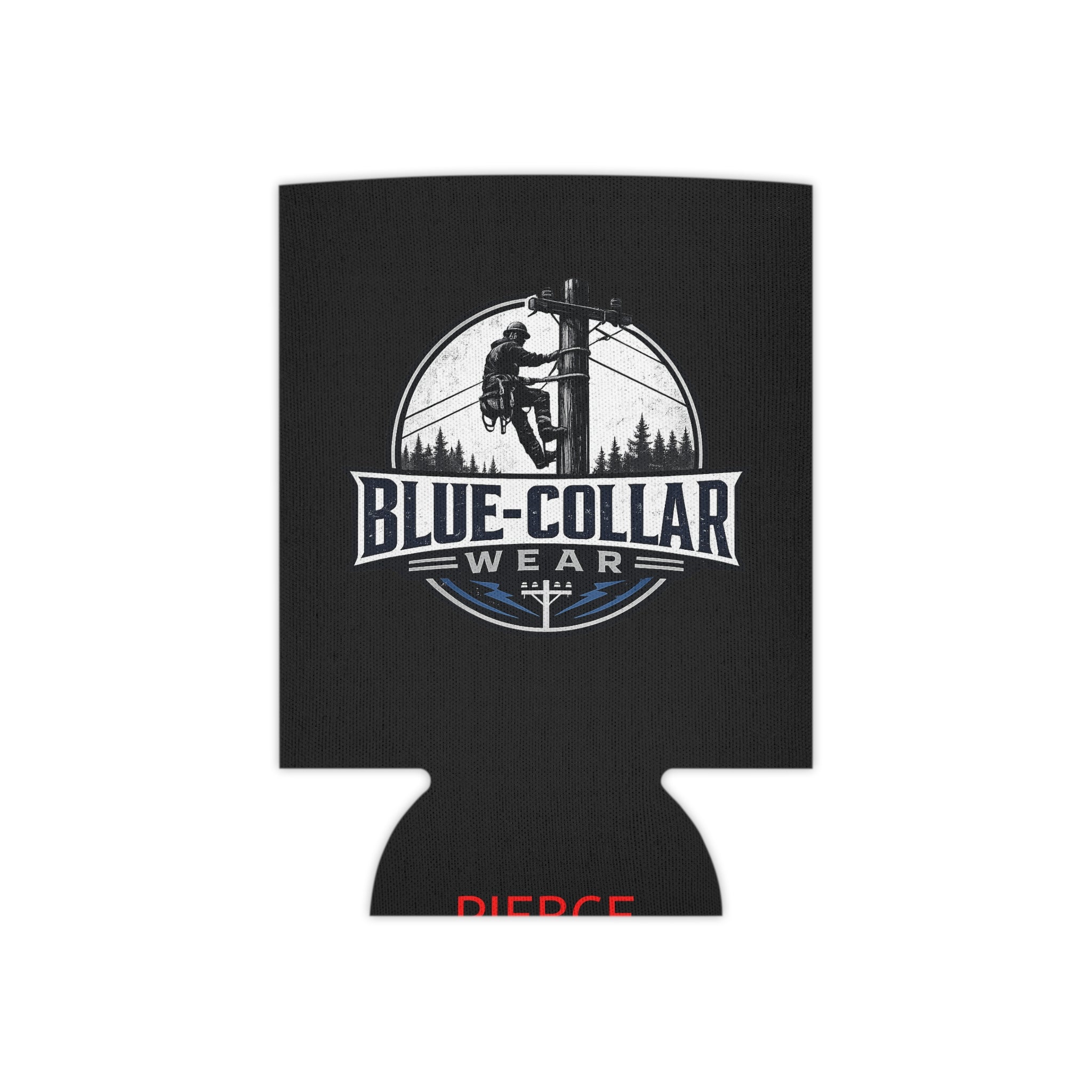 Blue-Collar Wear Can Cooler – Red Insulated Beer Koozie with Lineman Logo