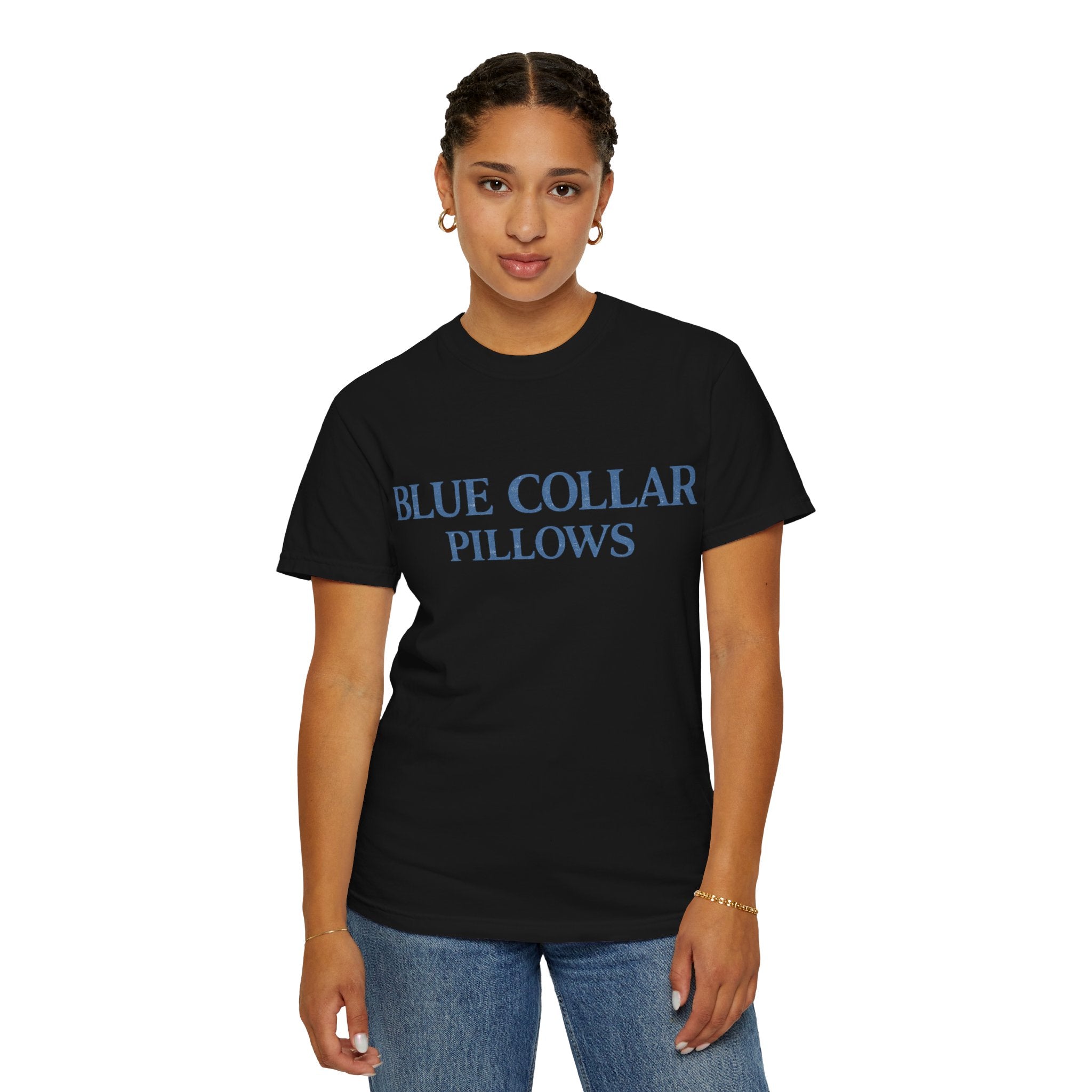 Blue Collar Pillows T-Shirt — Vintage Serif Logo Tee