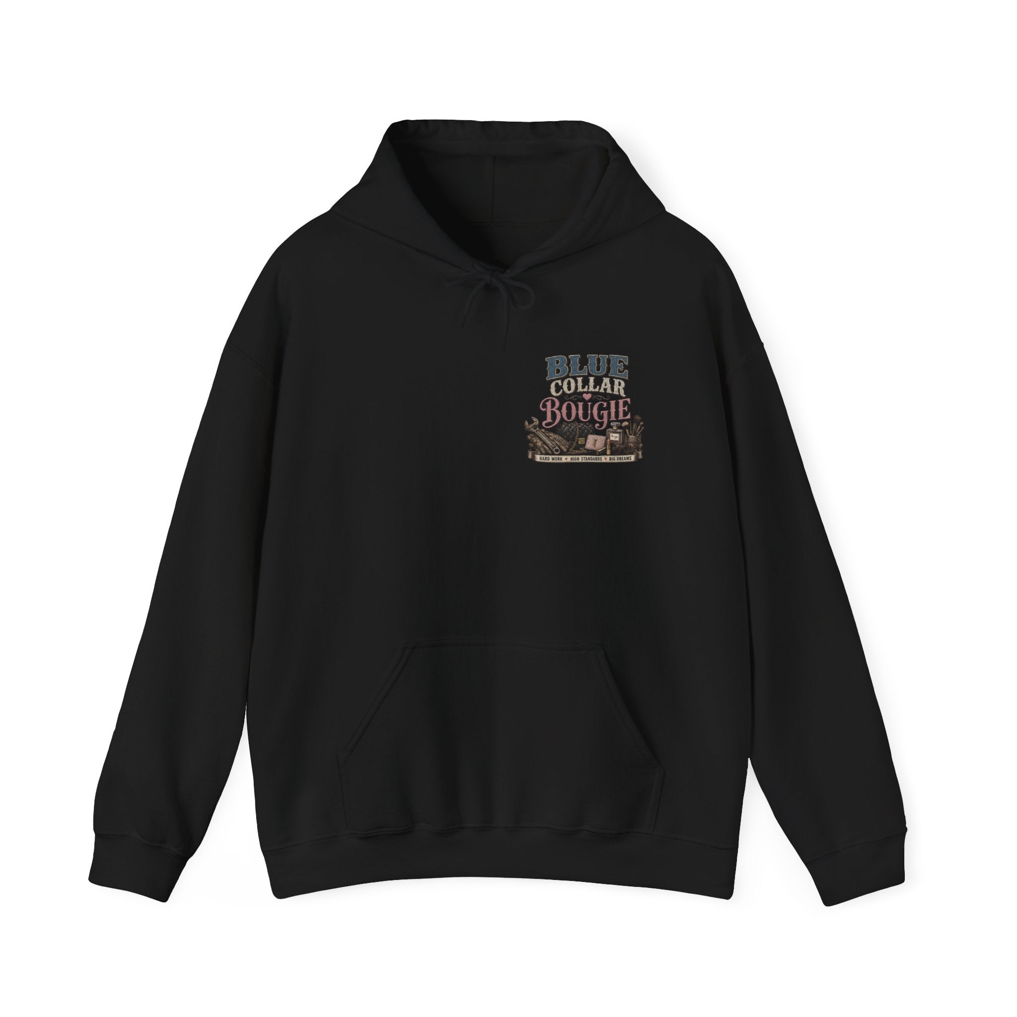 Blue Collar Bougie Hoodie — Rustic Workwear Graphic Pullover