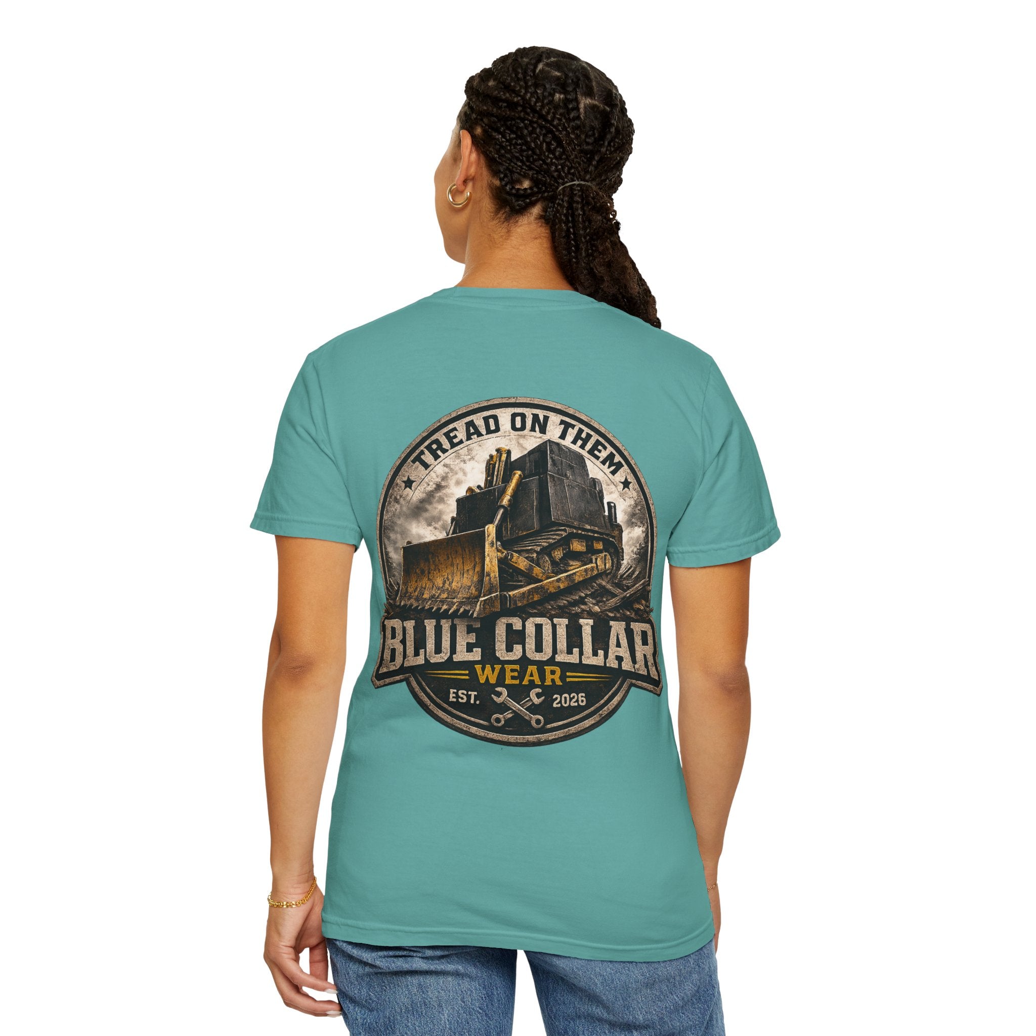 Blue Collar T-Shirt — "Tread On Them" Bulldozer Workwear Tee