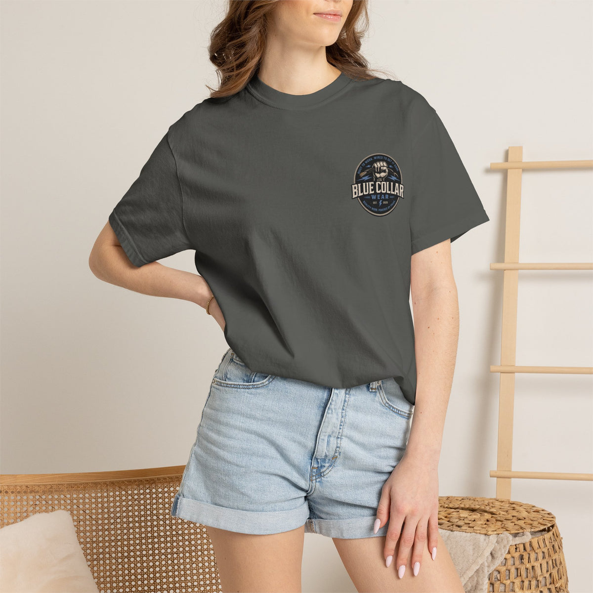Blue Collar T-Shirt — Retro Workwear Fist Logo