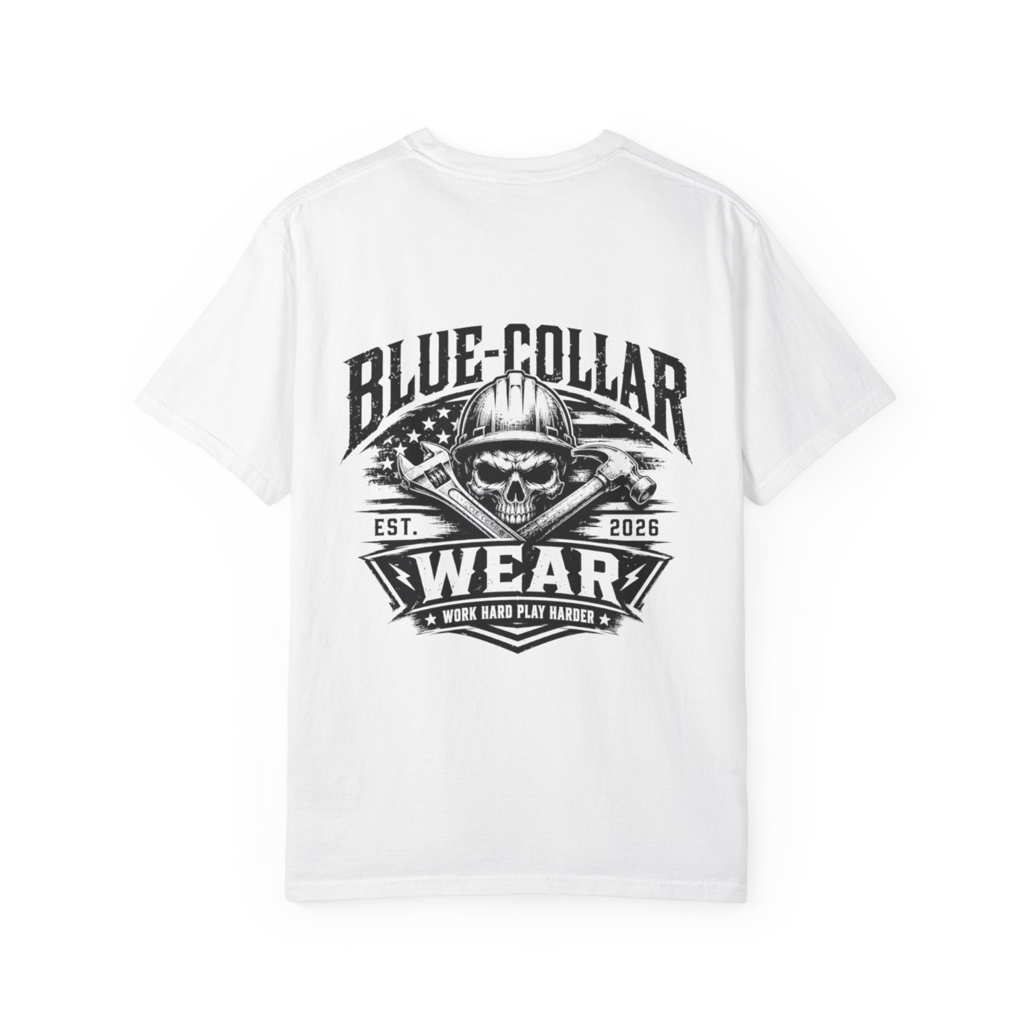 Blue-Collar Wear T-Shirt — "Work Hard • Play Harder" Retro Workwear Tee