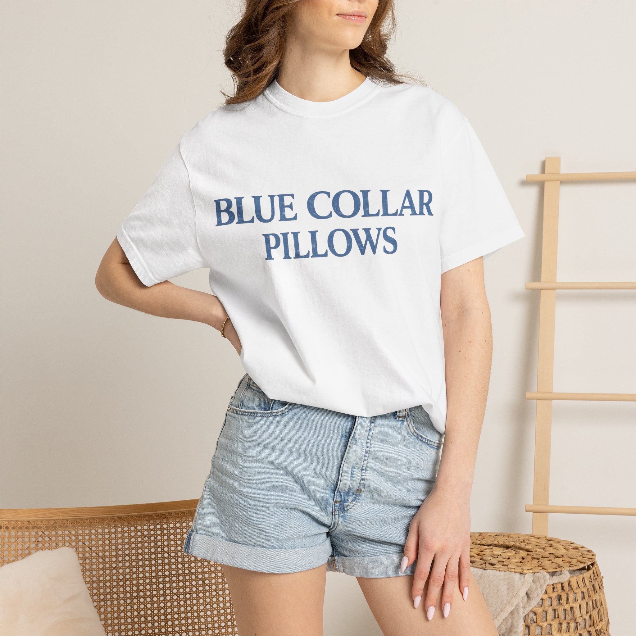 Blue Collar Pillows T-Shirt — Vintage Serif Logo Tee