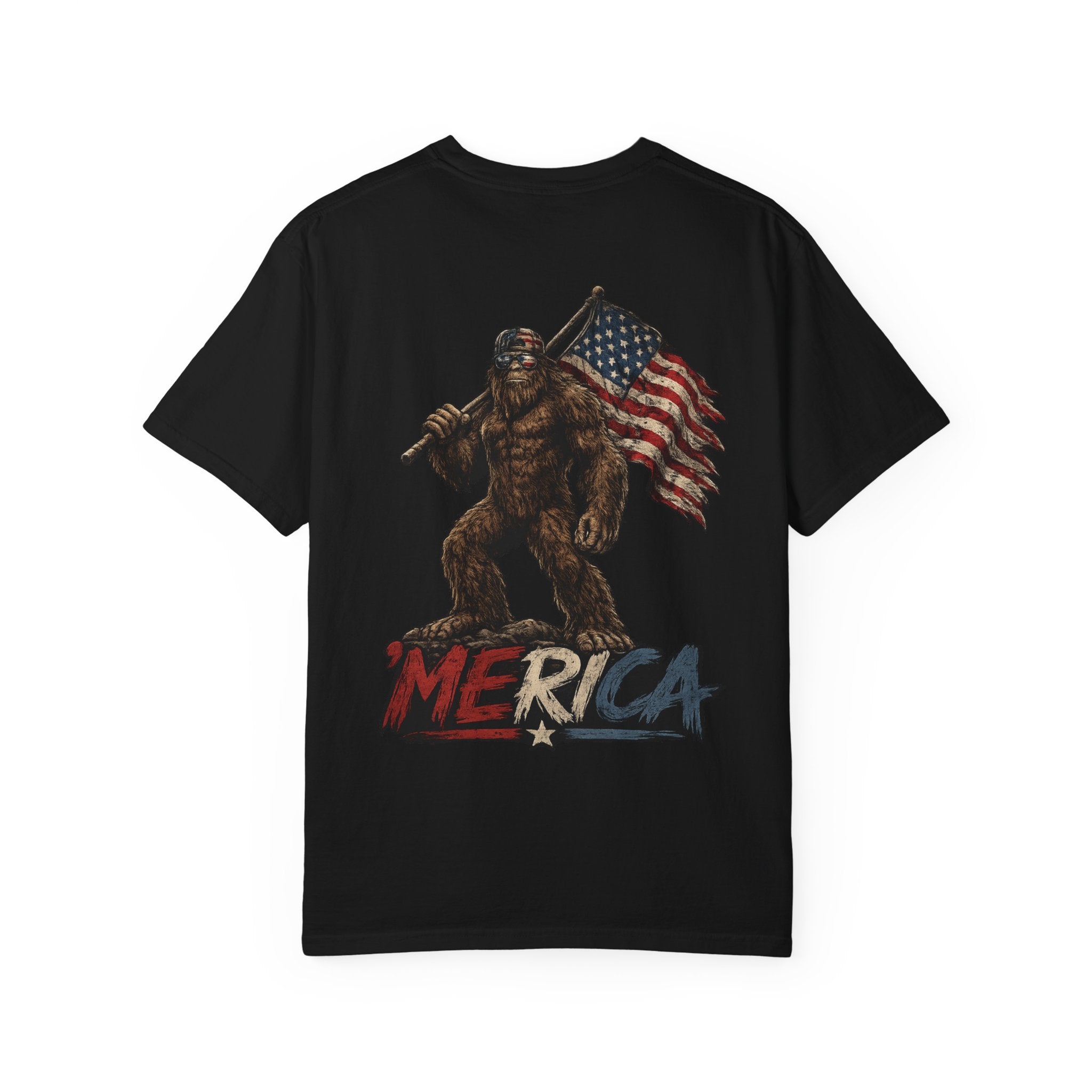 Merica Bigfoot Flag T-Shirt — 'Blue Collar' Patriotic Graphic Tee