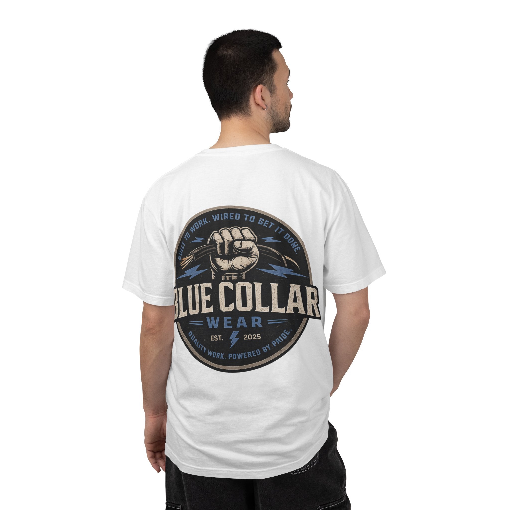 Blue Collar T-Shirt — Retro Workwear Fist Logo