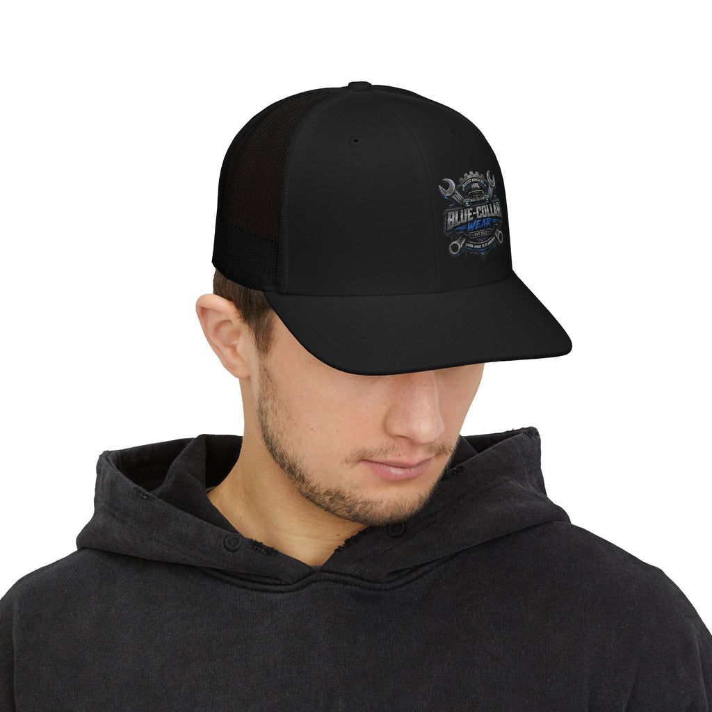 Trucker Cap — Blue Collar Mechanic Emblem Snapback
