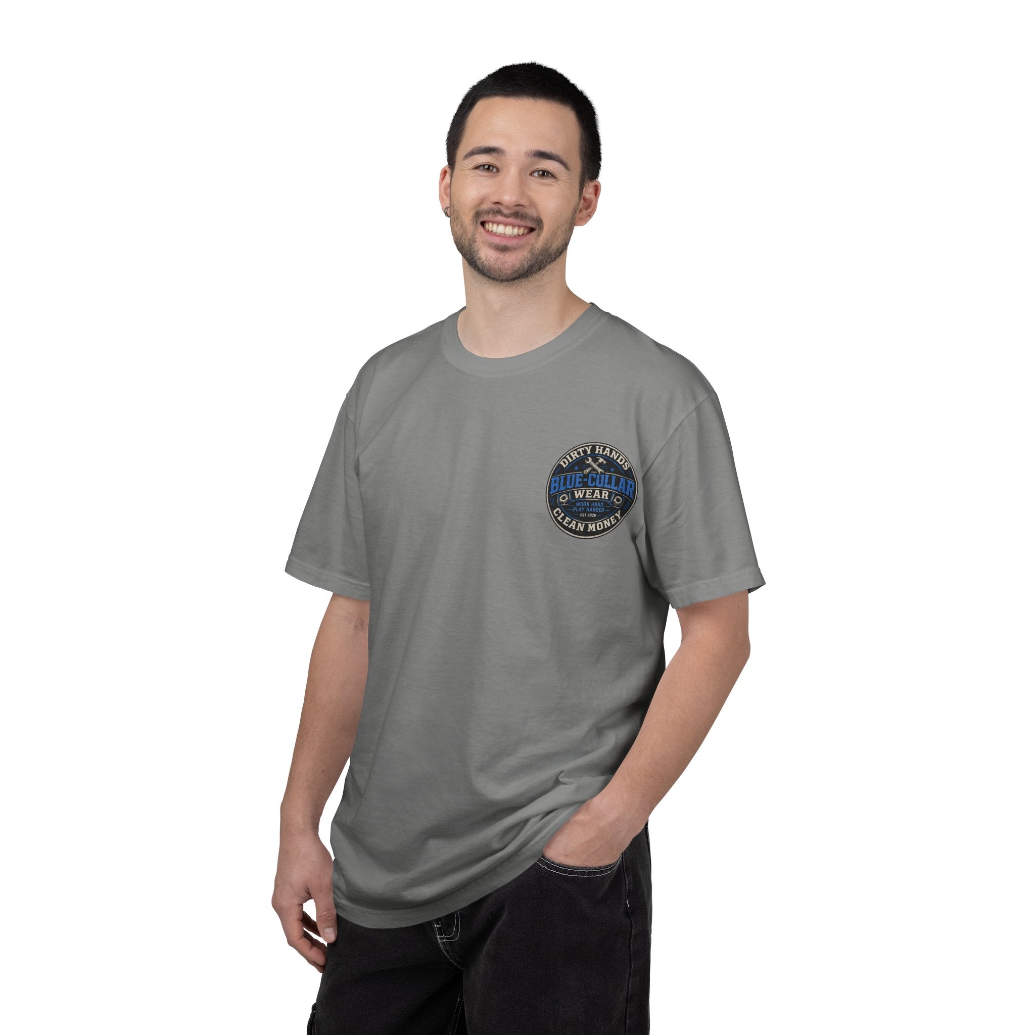Blue-Collar T-Shirt — "Dirty Hands, Clean Money" Workwear Graphic Tee