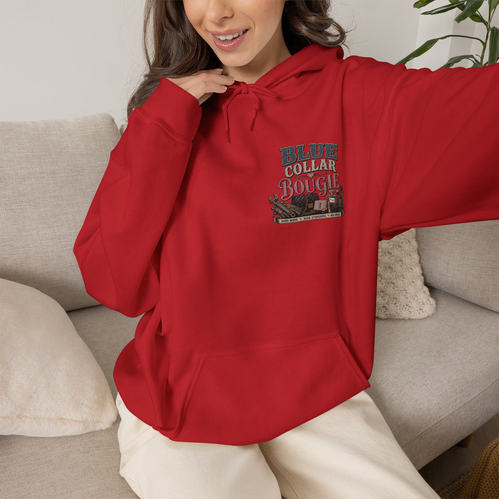 Blue Collar Bougie Hoodie — Rustic Workwear Graphic Pullover